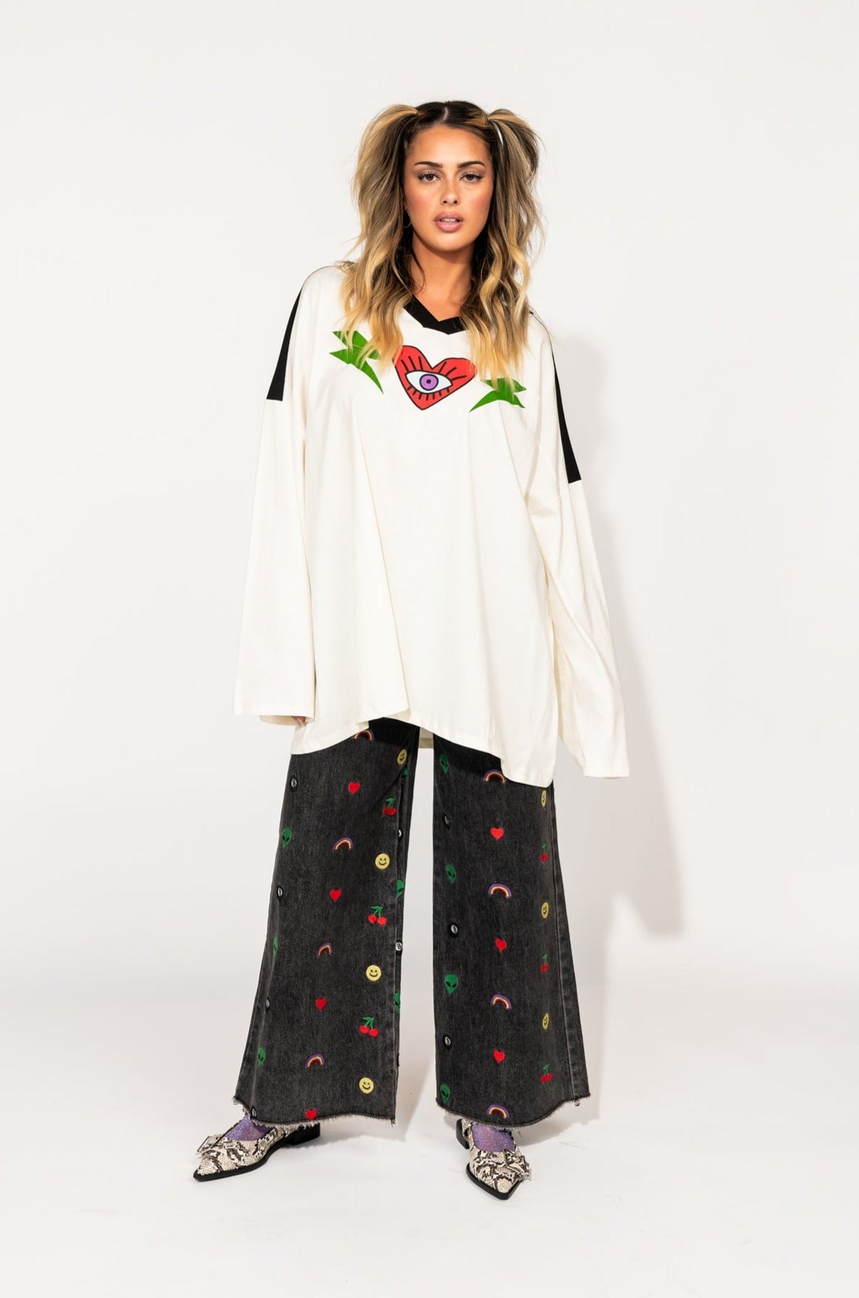 Lucky Oversized Jersey Tee in Black + White - Dressed in Lala