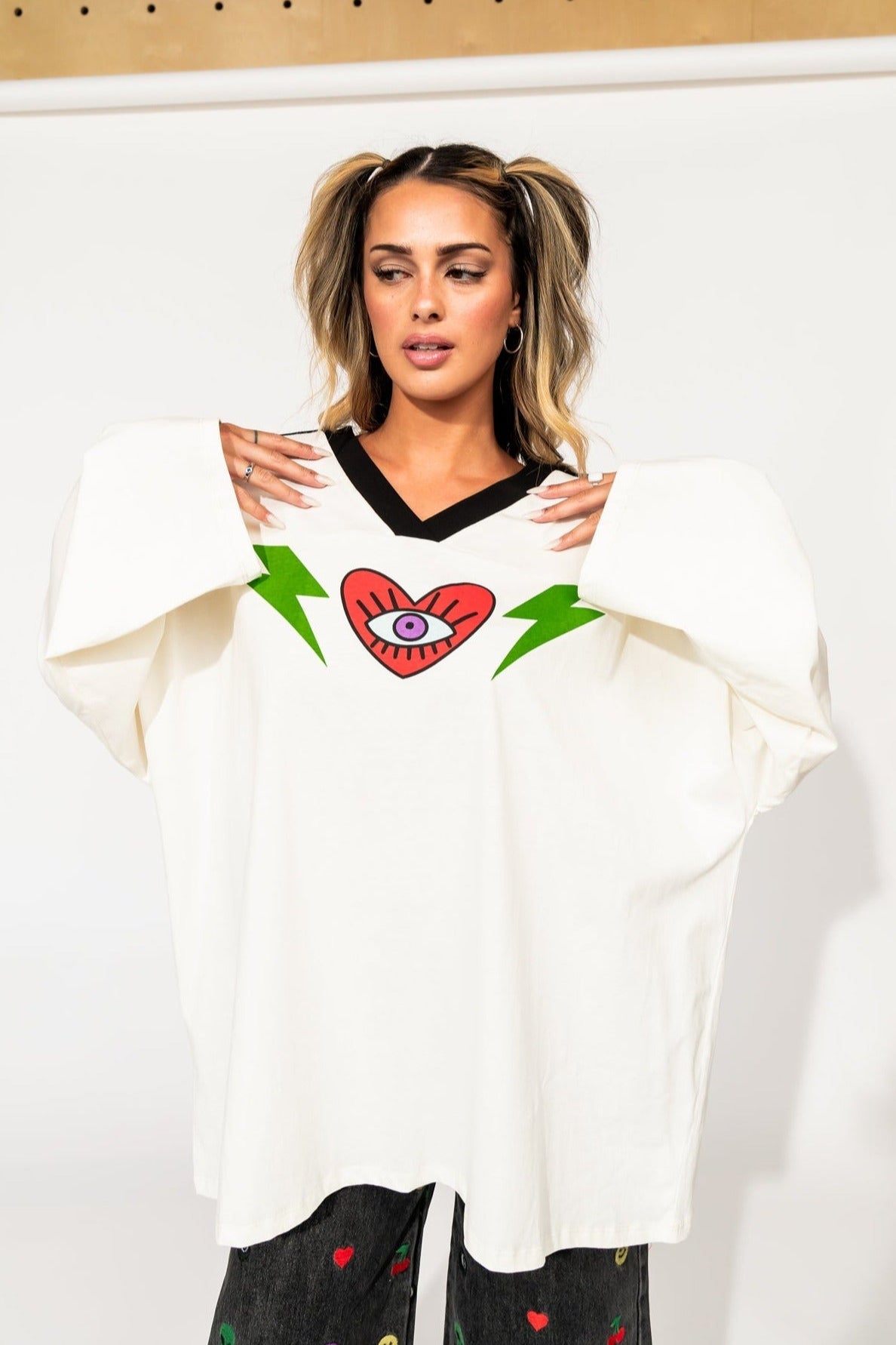 Lucky Oversized Jersey Tee in Black + White - Dressed in Lala