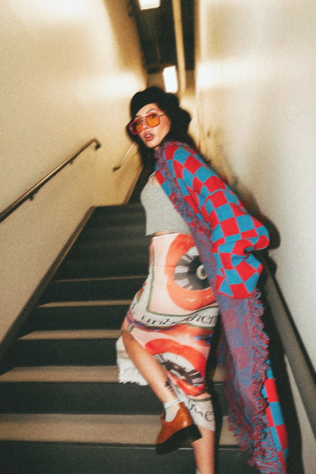 Luxe Fringe Blanket Cardigan in American Honey Checkerboard - Dressed in Lala