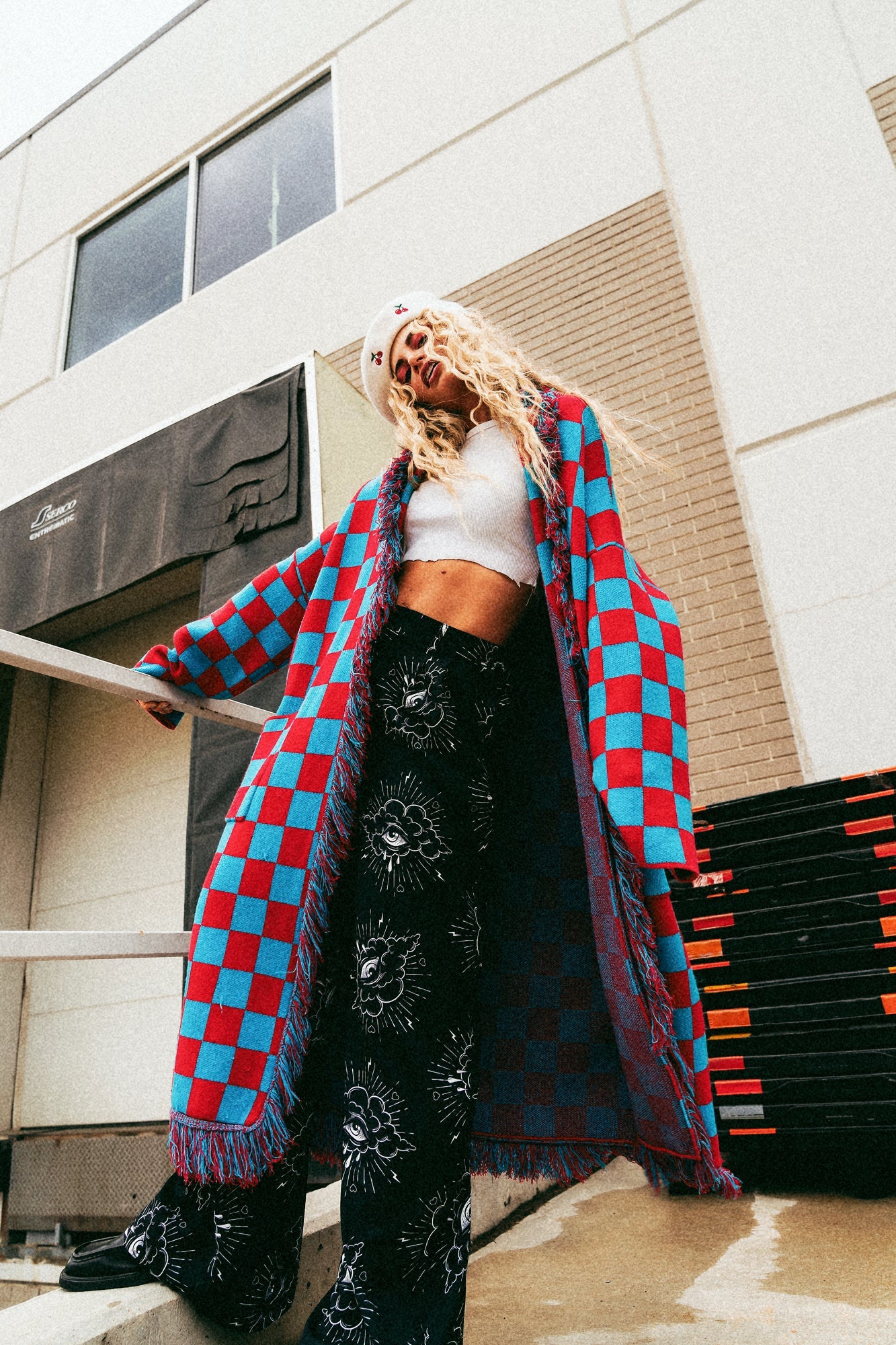 Luxe Fringe Blanket Cardigan in American Honey Checkerboard - Dressed in Lala