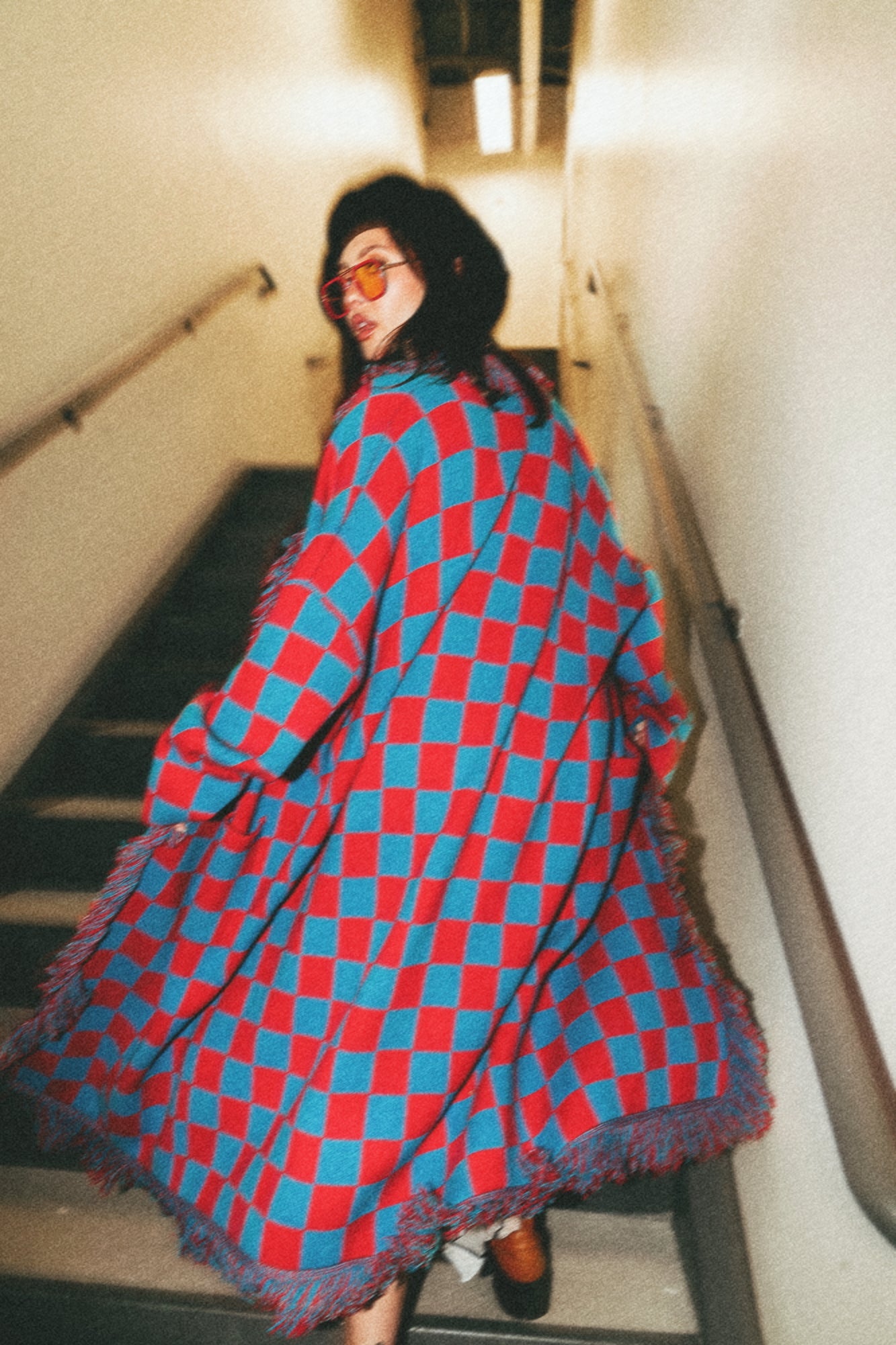 Luxe Fringe Blanket Cardigan in American Honey Checkerboard - Dressed in Lala