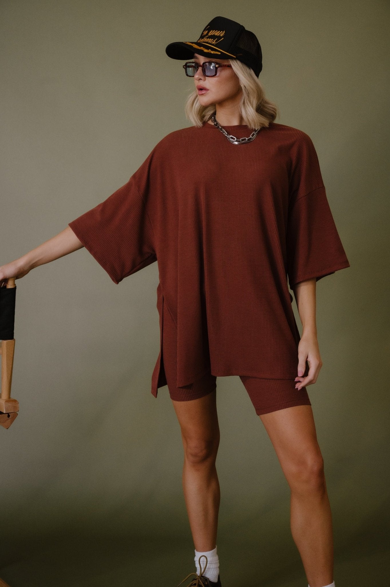 Malone Ribbed Biker Set in Cool Girl Brown - Dressed in Lala