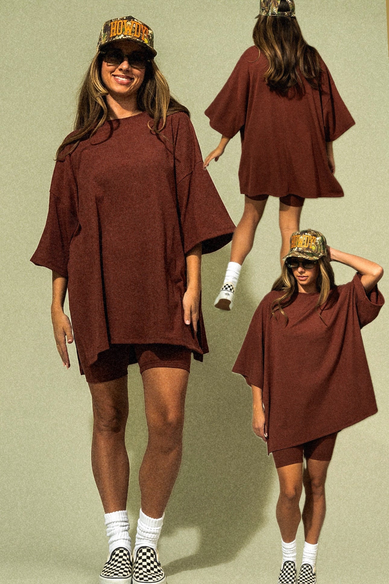 Malone Ribbed Biker Set in Cool Girl Brown - Dressed in Lala