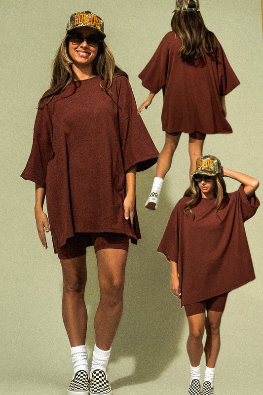 Malone Ribbed Biker Set in Cool Girl Brown - Dressed in Lala