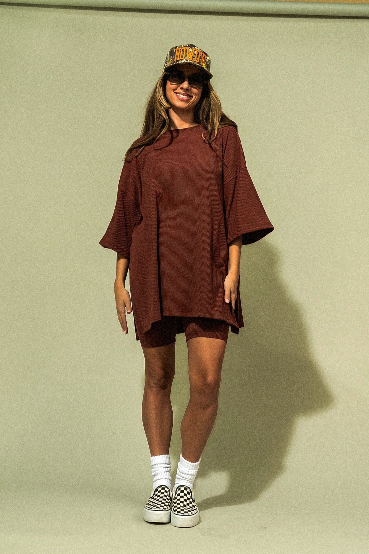 Malone Ribbed Biker Set in Cool Girl Brown - Dressed in Lala
