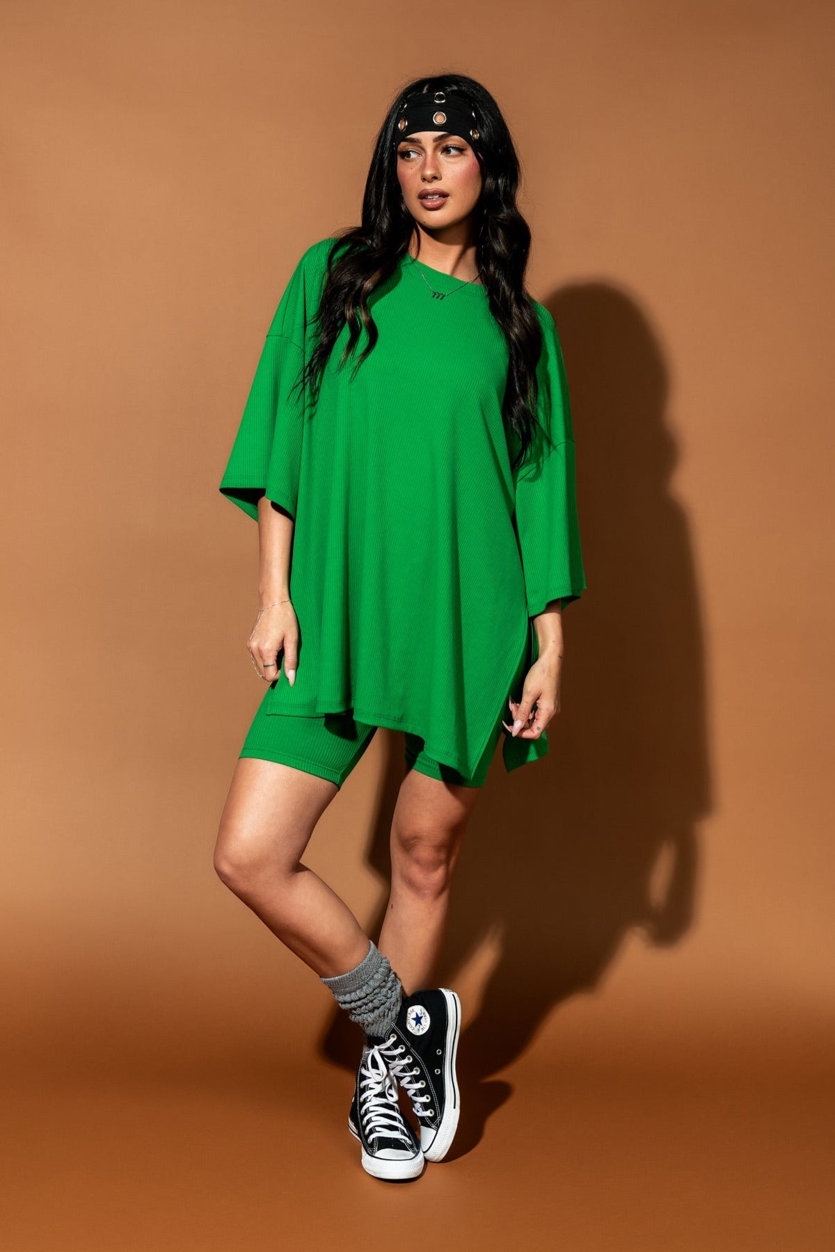 Malone Ribbed Biker Set in Four Leaf Clover - Dressed in Lala