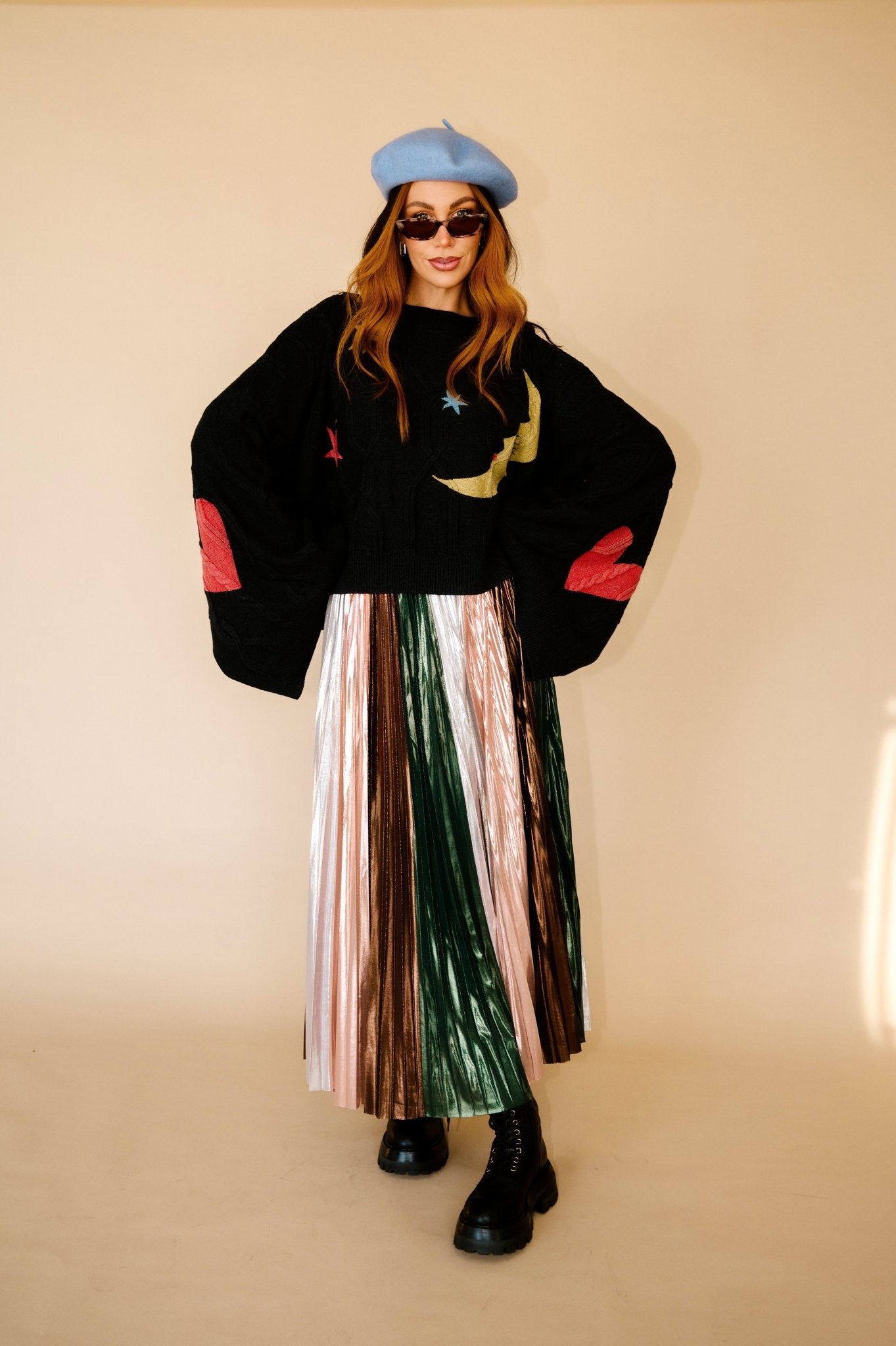Metallic Pleated Midi Skirt in Ethereal Energy Panels - Dressed in Lala