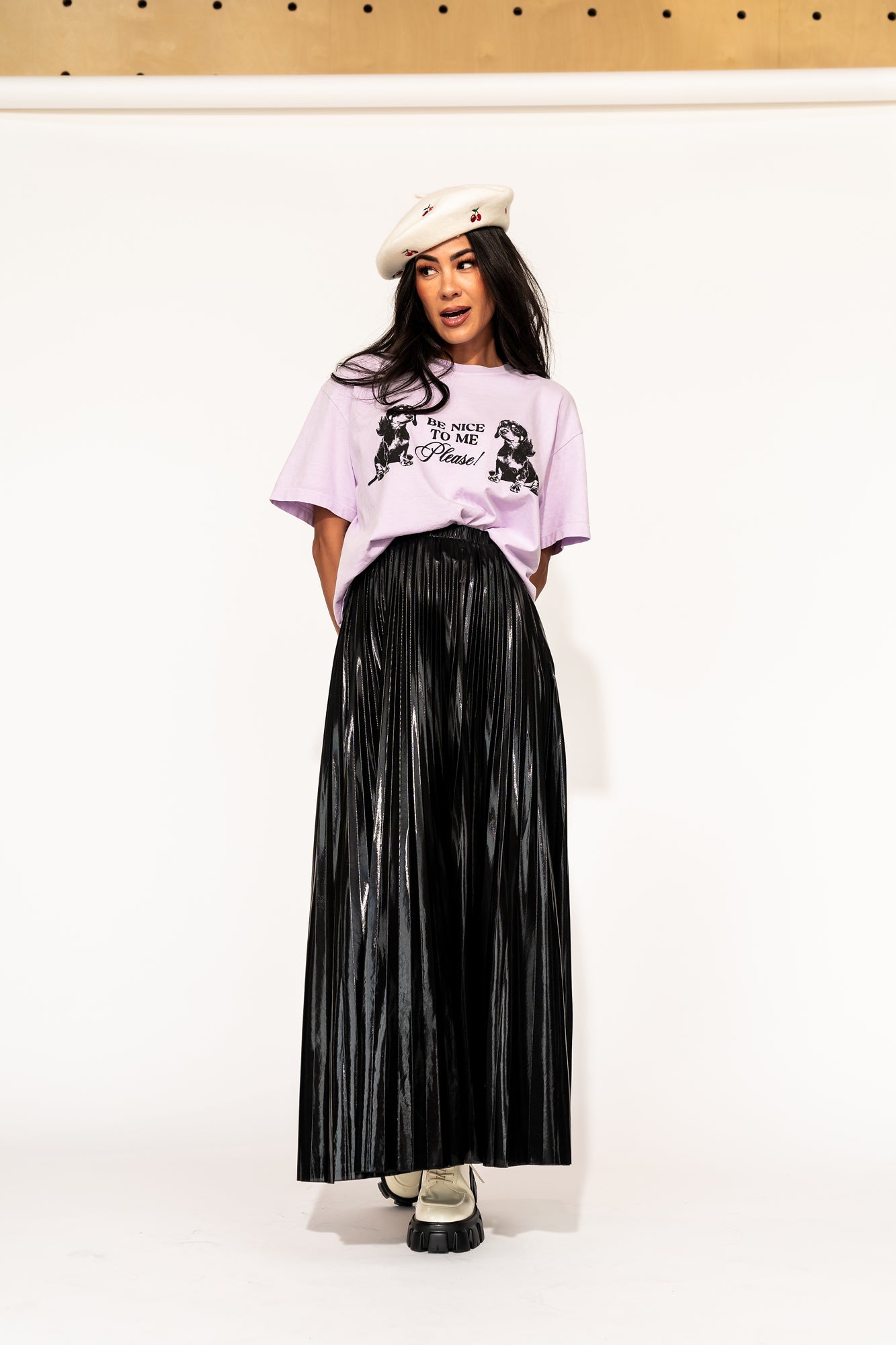 Metallic Pleated Midi Skirt in Midnight Black - Dressed in Lala