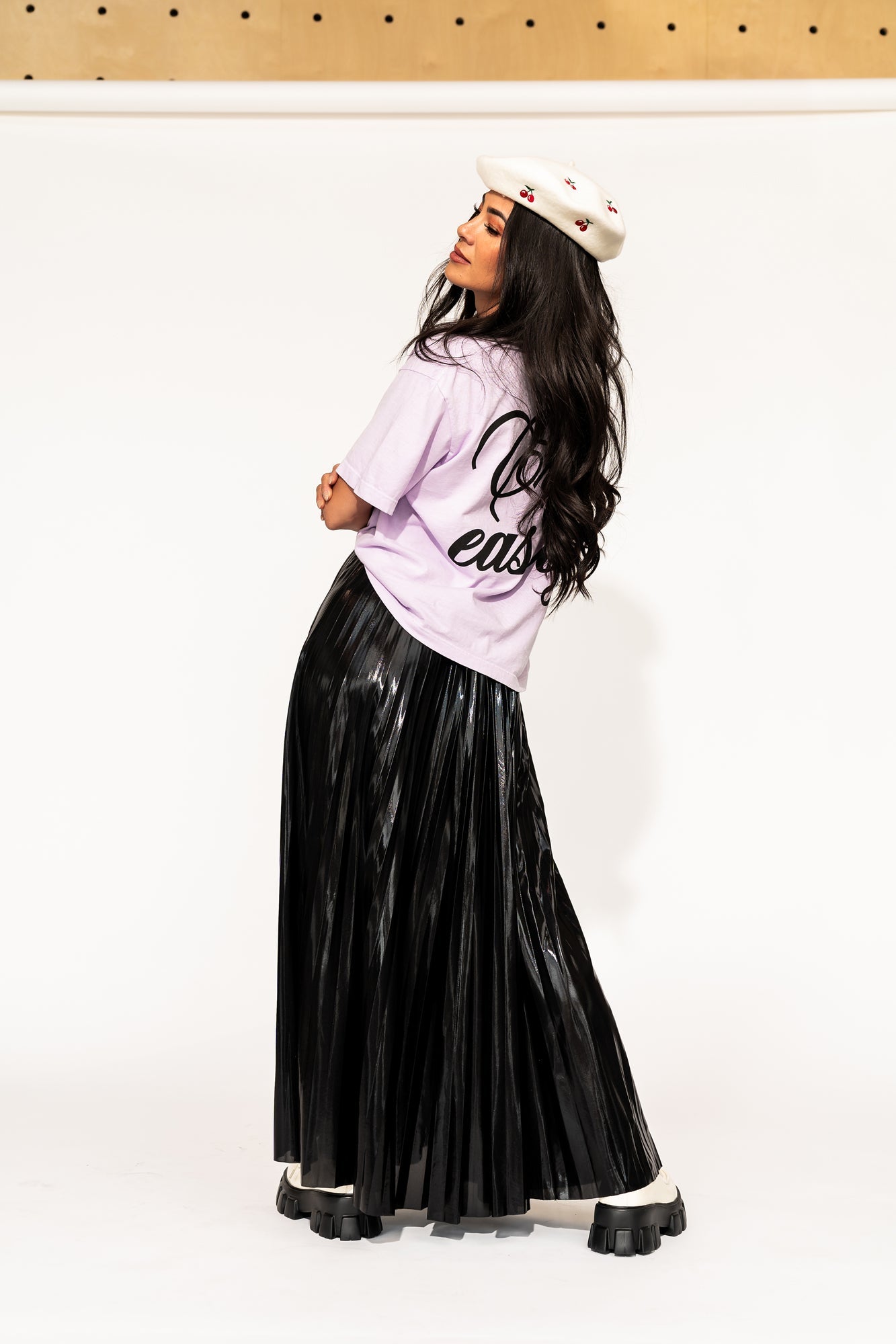 Metallic Pleated Midi Skirt in Midnight Black - Dressed in Lala