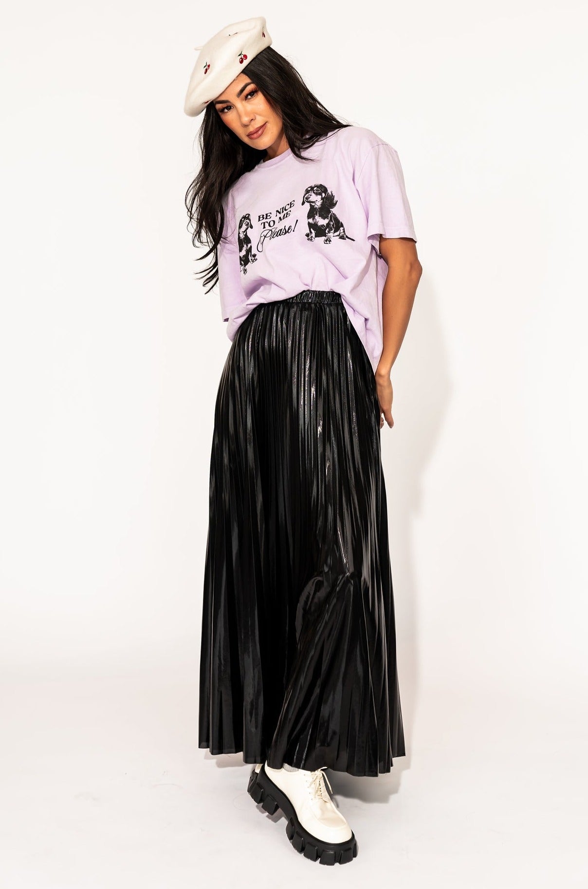 Metallic Pleated Midi Skirt in Midnight Black - Dressed in Lala