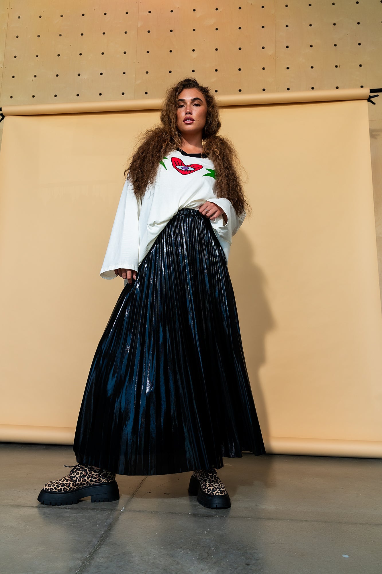 Metallic Pleated Midi Skirt in Midnight Black - Dressed in Lala