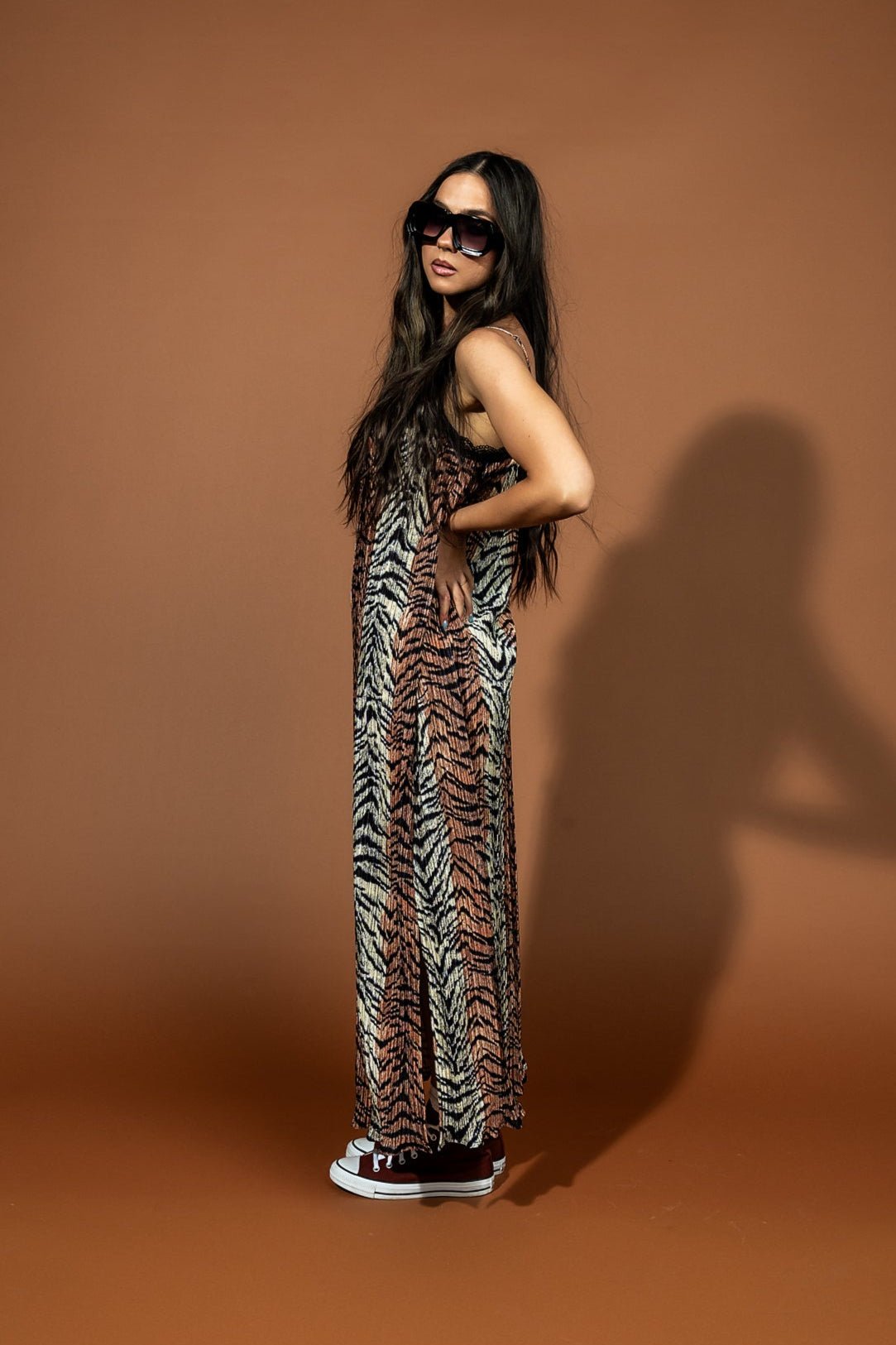 Money Honey Plisse Slip Dress in Go Get 'Em Tiger - Dressed in Lala