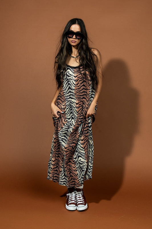 Money Honey Plisse Slip Dress in Go Get 'Em Tiger - Dressed in Lala