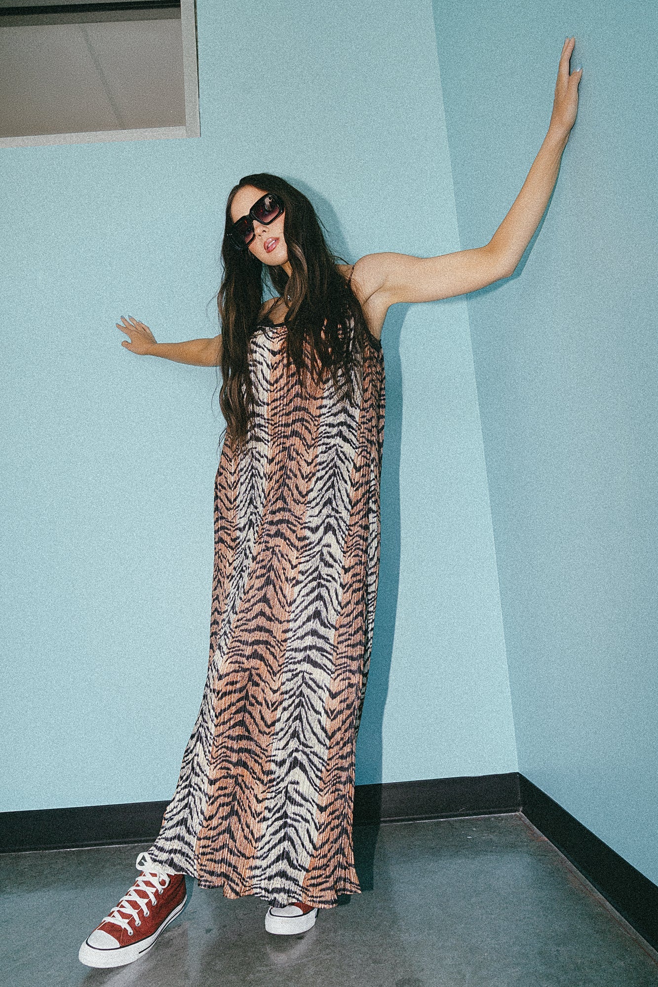 Money Honey Plisse Slip Dress in Go Get 'Em Tiger - Dressed in Lala