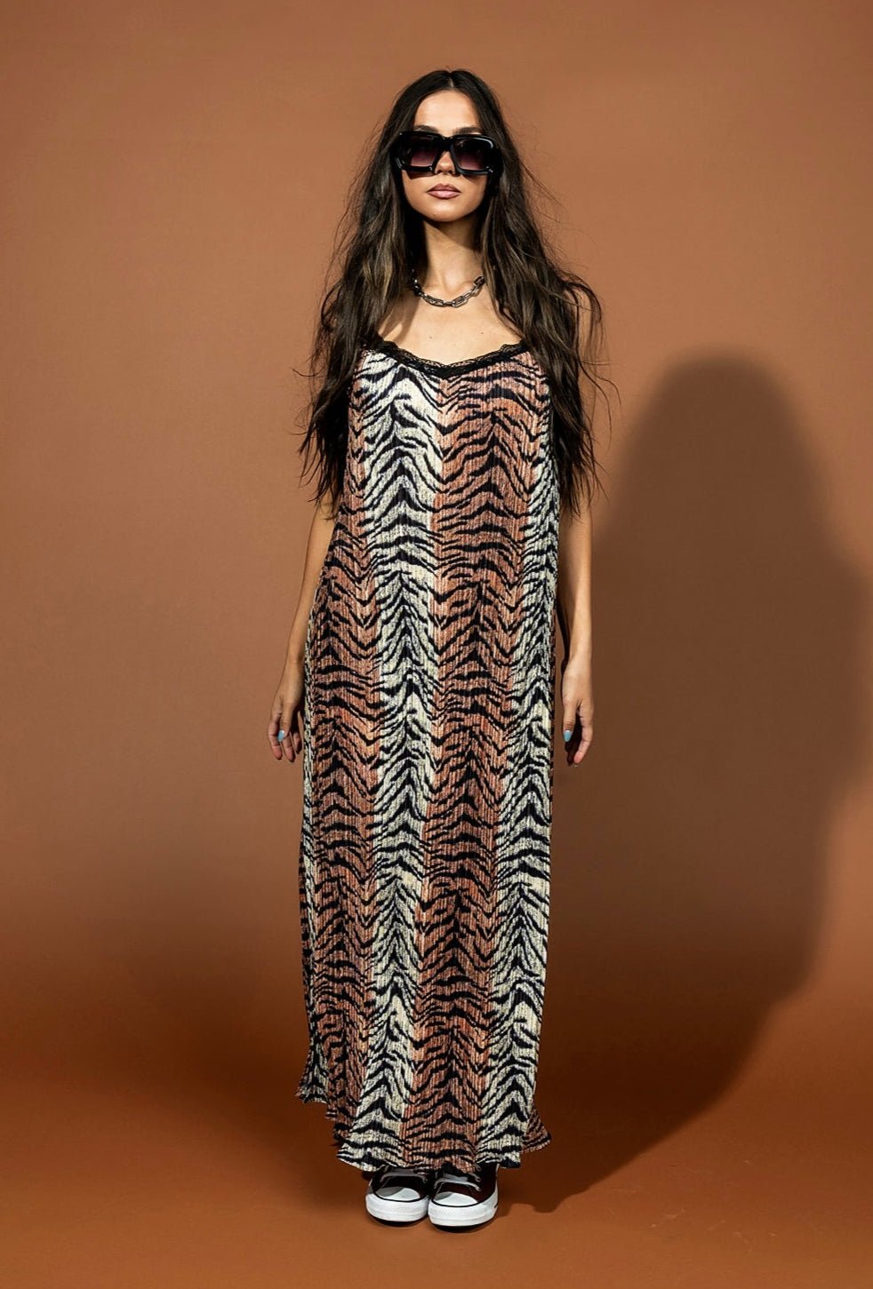 Money Honey Plisse Slip Dress in Go Get 'Em Tiger - Dressed in Lala