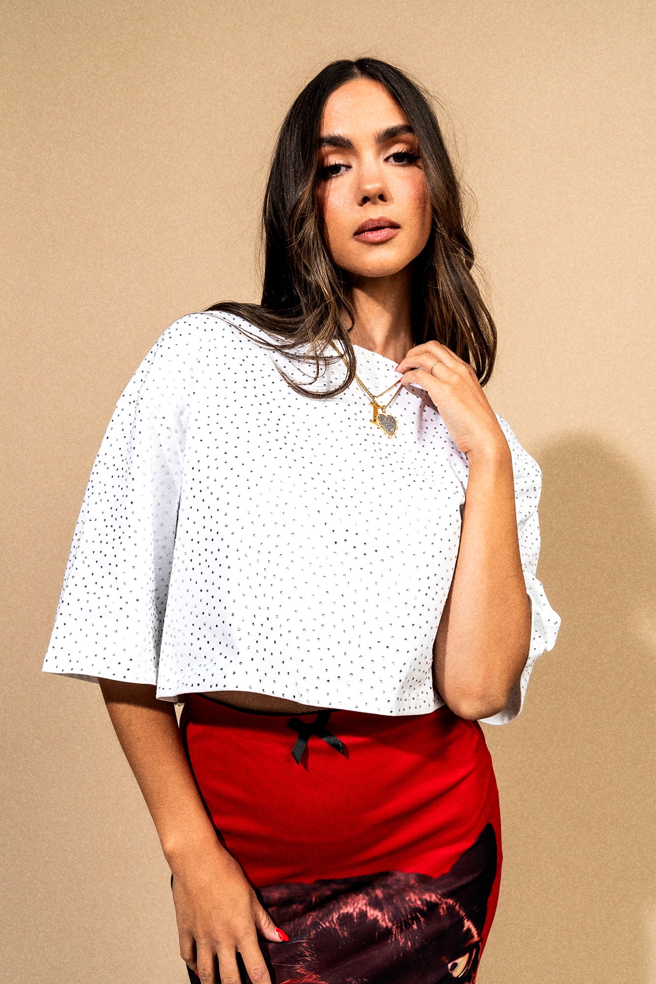 Mood Board Boxy Cropped Rhinestone Tee - Dressed in Lala