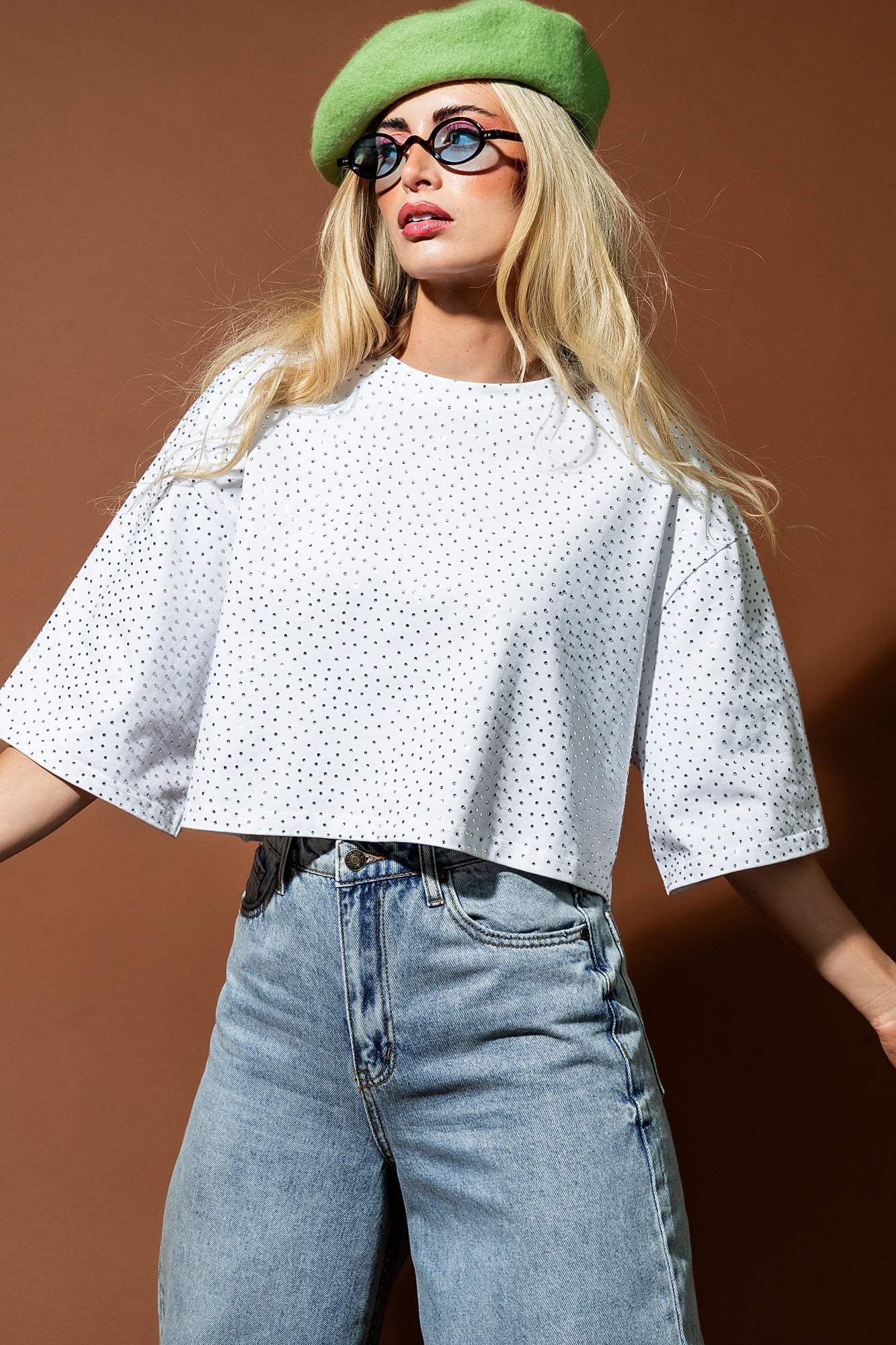 Mood Board Boxy Cropped Rhinestone Tee - Dressed in Lala