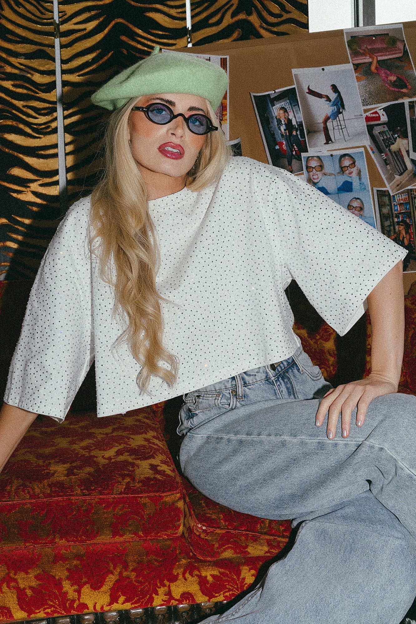 Mood Board Boxy Cropped Rhinestone Tee - Dressed in Lala
