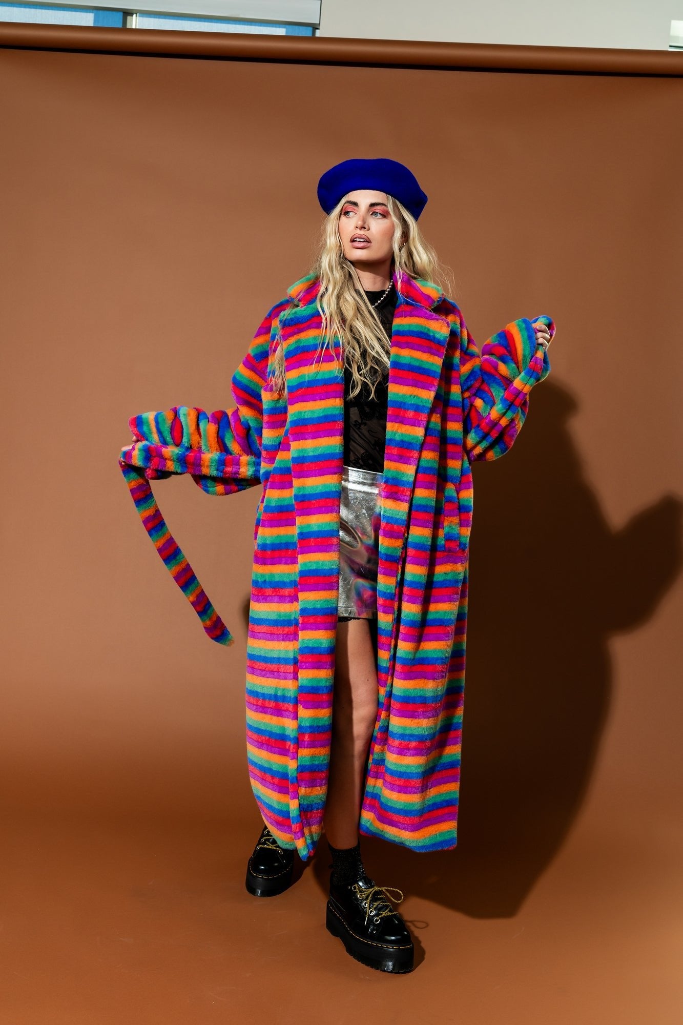 Rainbow Runaway Faux Fur Longline Coat - Dressed in Lala