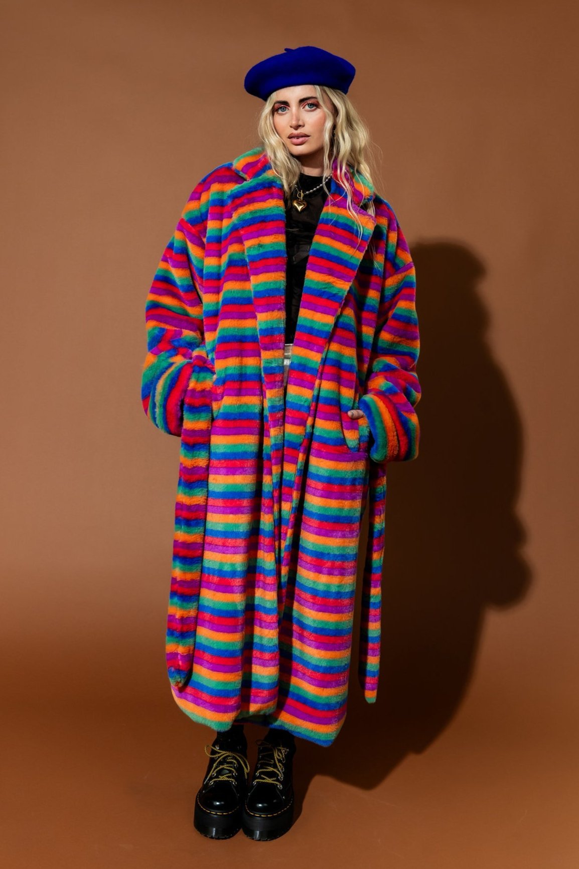 Rainbow Runaway Faux Fur Longline Coat - Dressed in Lala