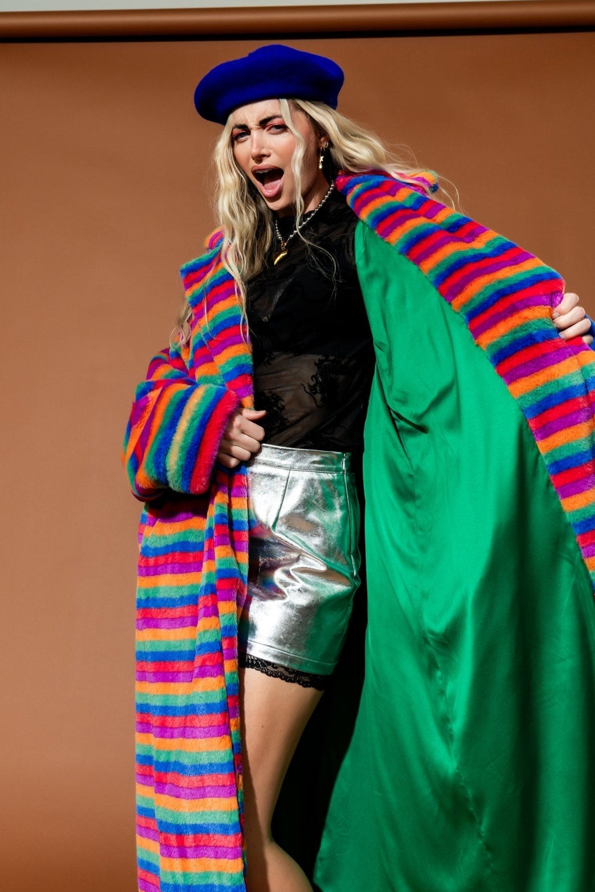 Rainbow Runaway Faux Fur Longline Coat - Dressed in Lala