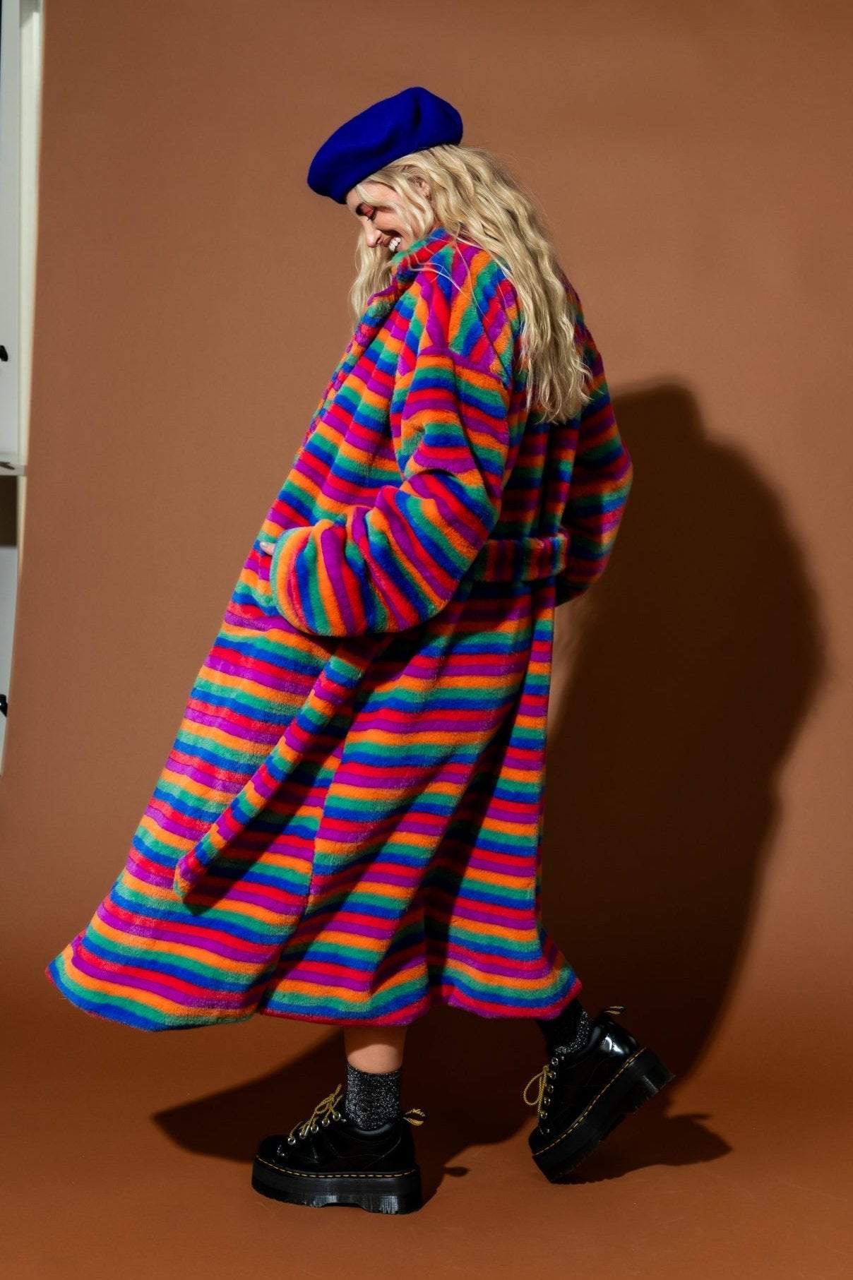 Rainbow Runaway Faux Fur Longline Coat - Dressed in Lala
