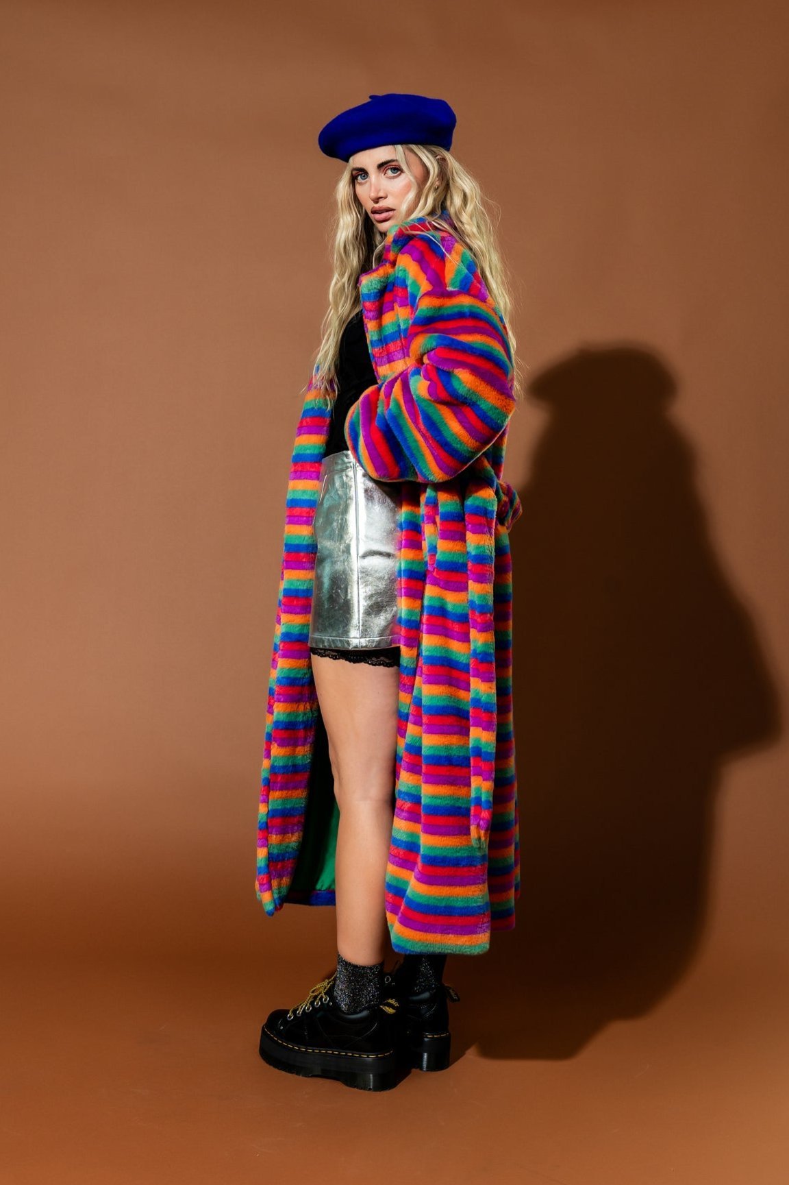 Rainbow Runaway Faux Fur Longline Coat - Dressed in Lala