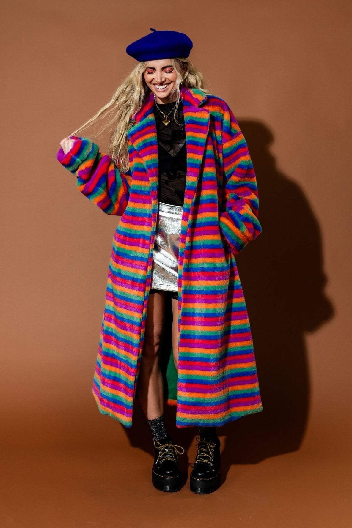 Rainbow Runaway Faux Fur Longline Coat - Dressed in Lala