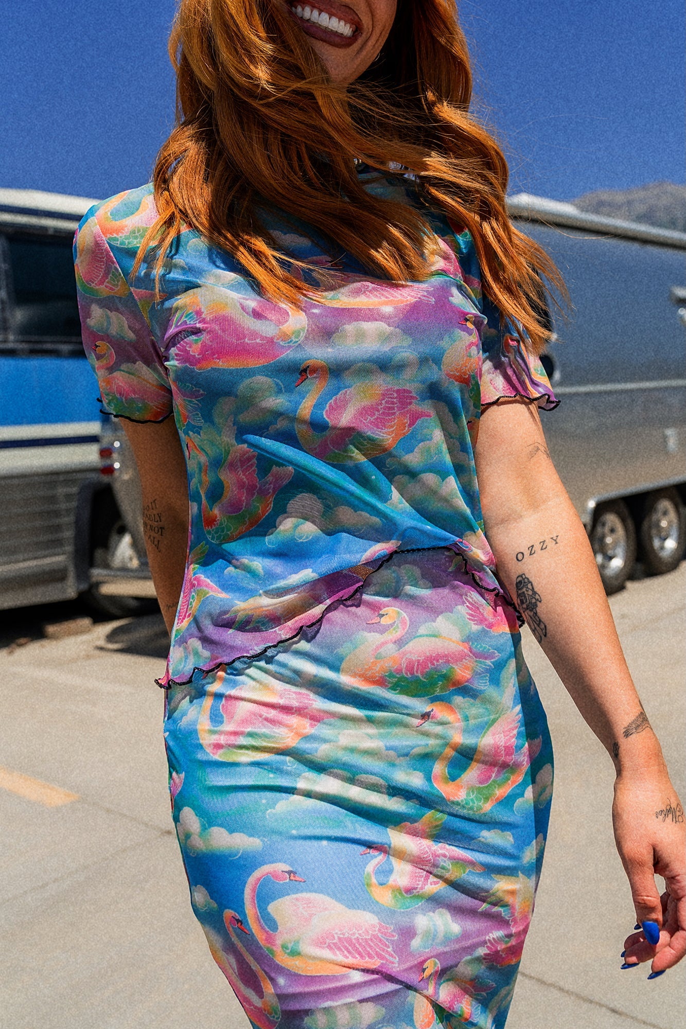 Rainbow Swan Rodeo Short Sleeve Mesh Top - Dressed in Lala