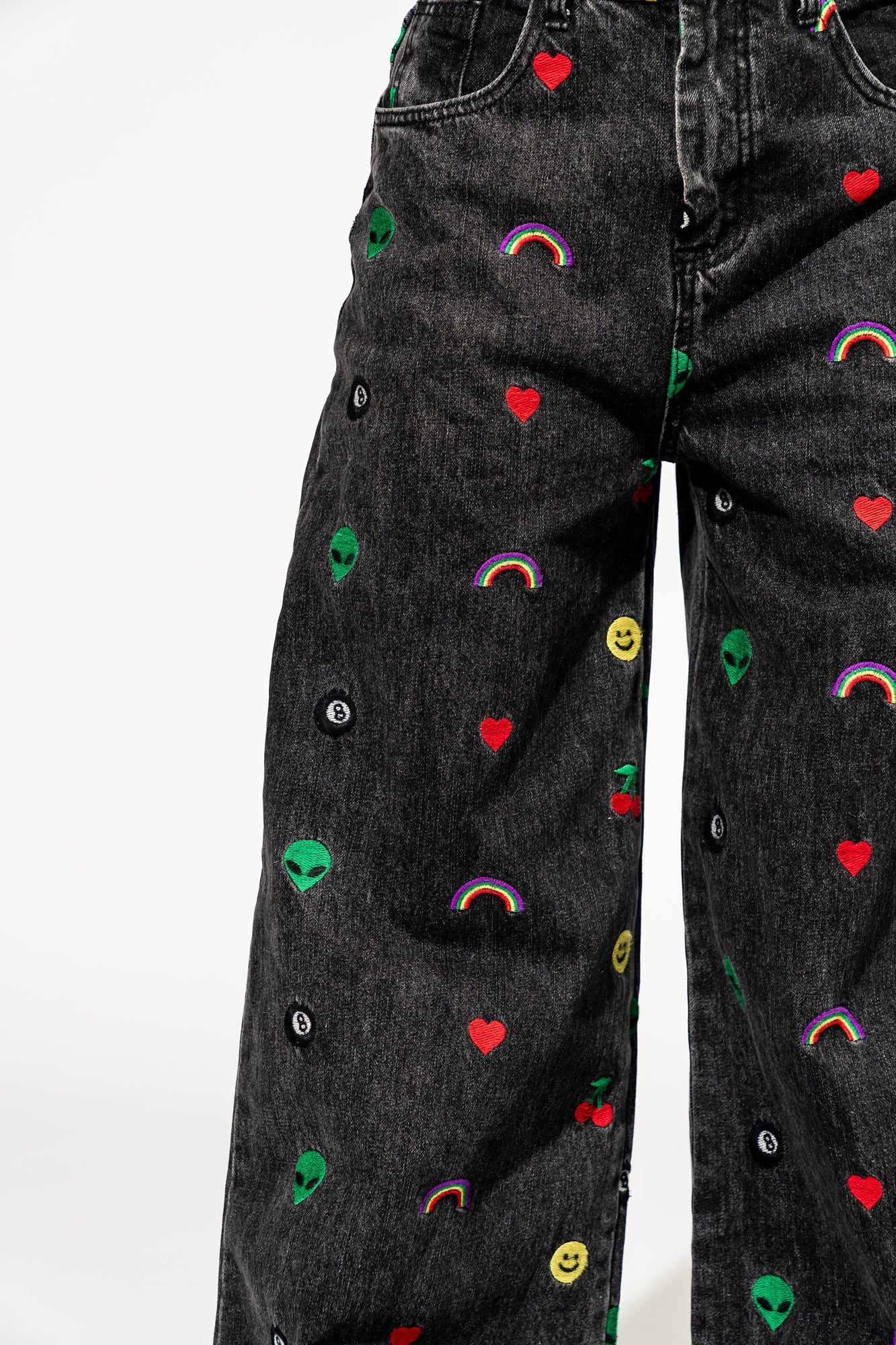 Rare Embroidered Wide Leg Denim in Happy Thoughts - Dressed in Lala