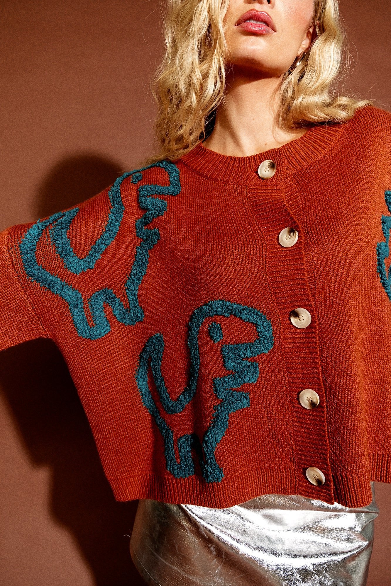 Rawr Means I Love You Boxy Button Up Cardigan in Ginger - Dressed in Lala