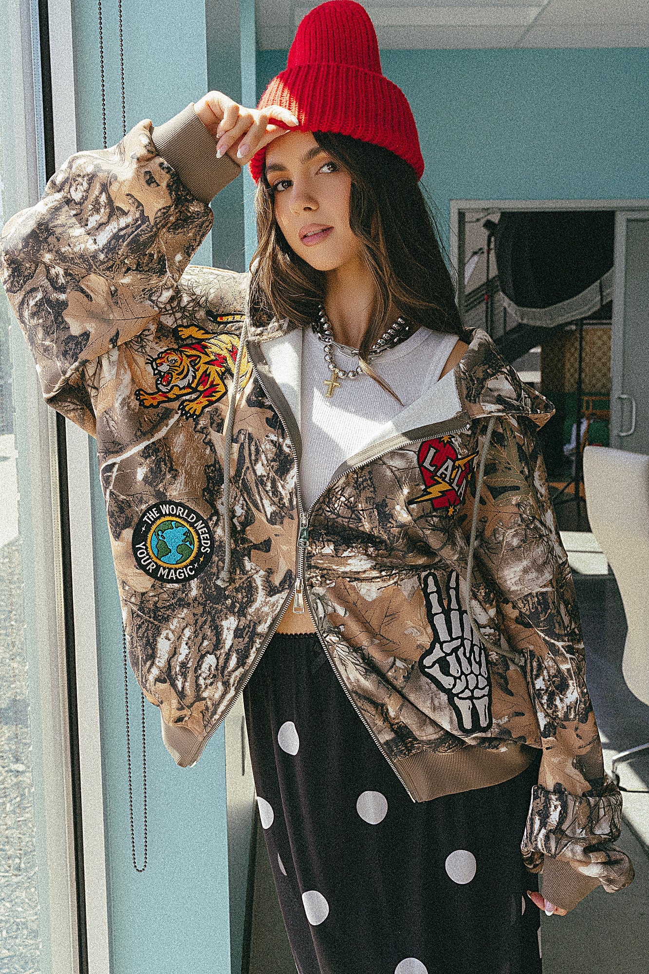 Rebel Heart Camo Patched Zip Up Hoodie - Dressed in Lala