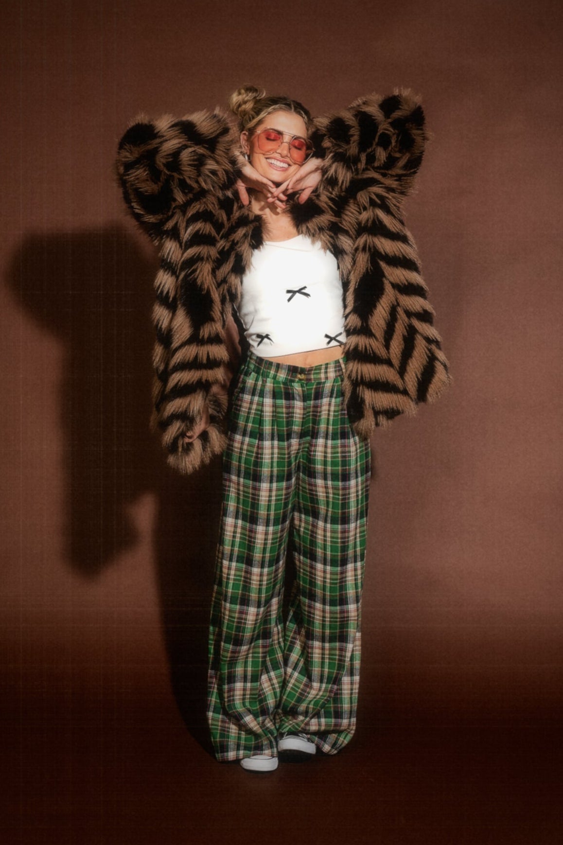 Rebel Road Plaid Wide Leg Trousers in Rose Garden - Dressed in Lala