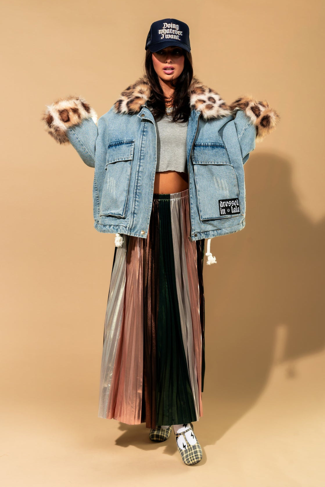 Rebellion Oversized Denim Trucker Jacket with Faux Fur - Dressed in Lala