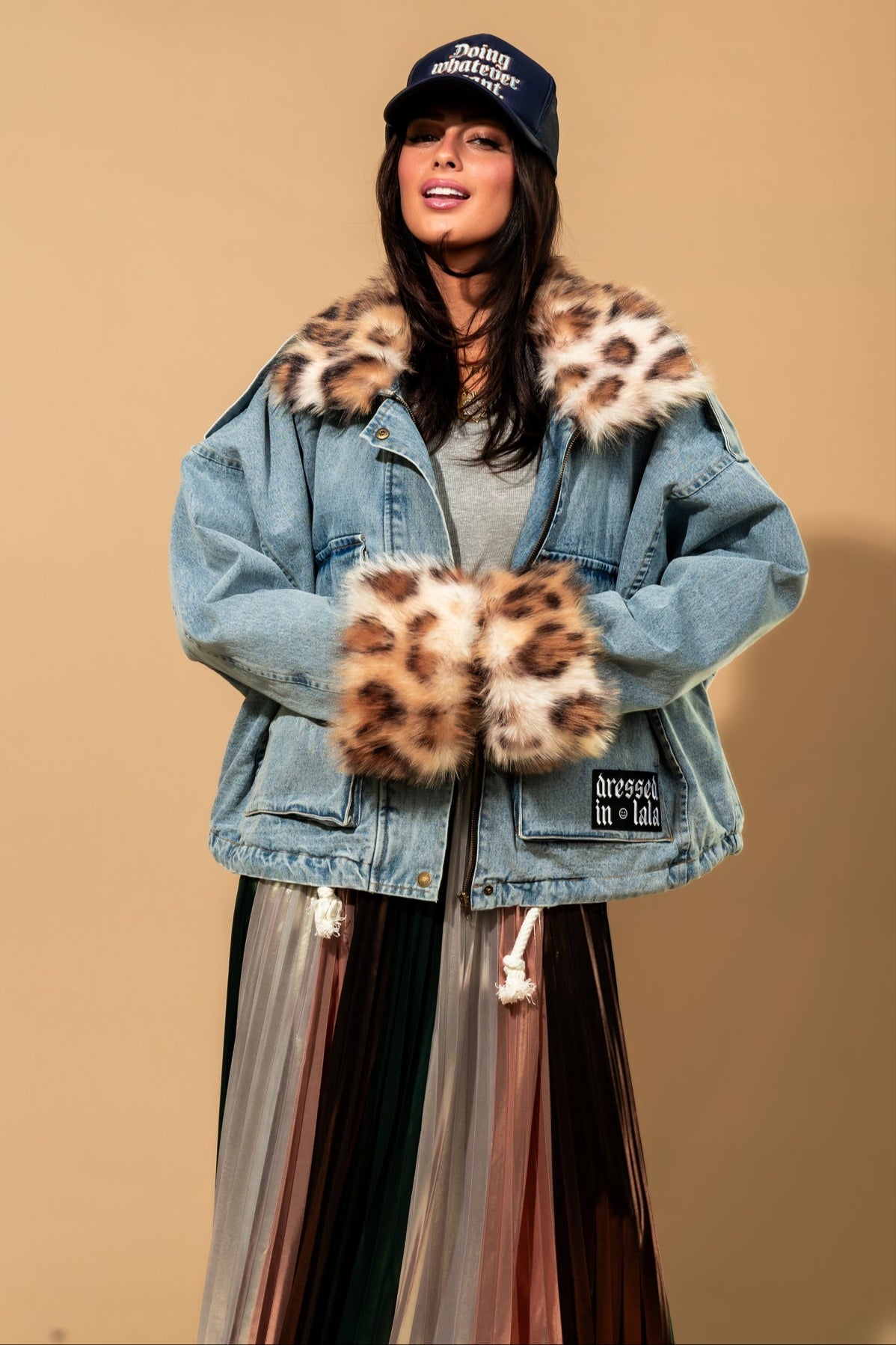 Rebellion Oversized Denim Trucker Jacket with Faux Fur - Dressed in Lala