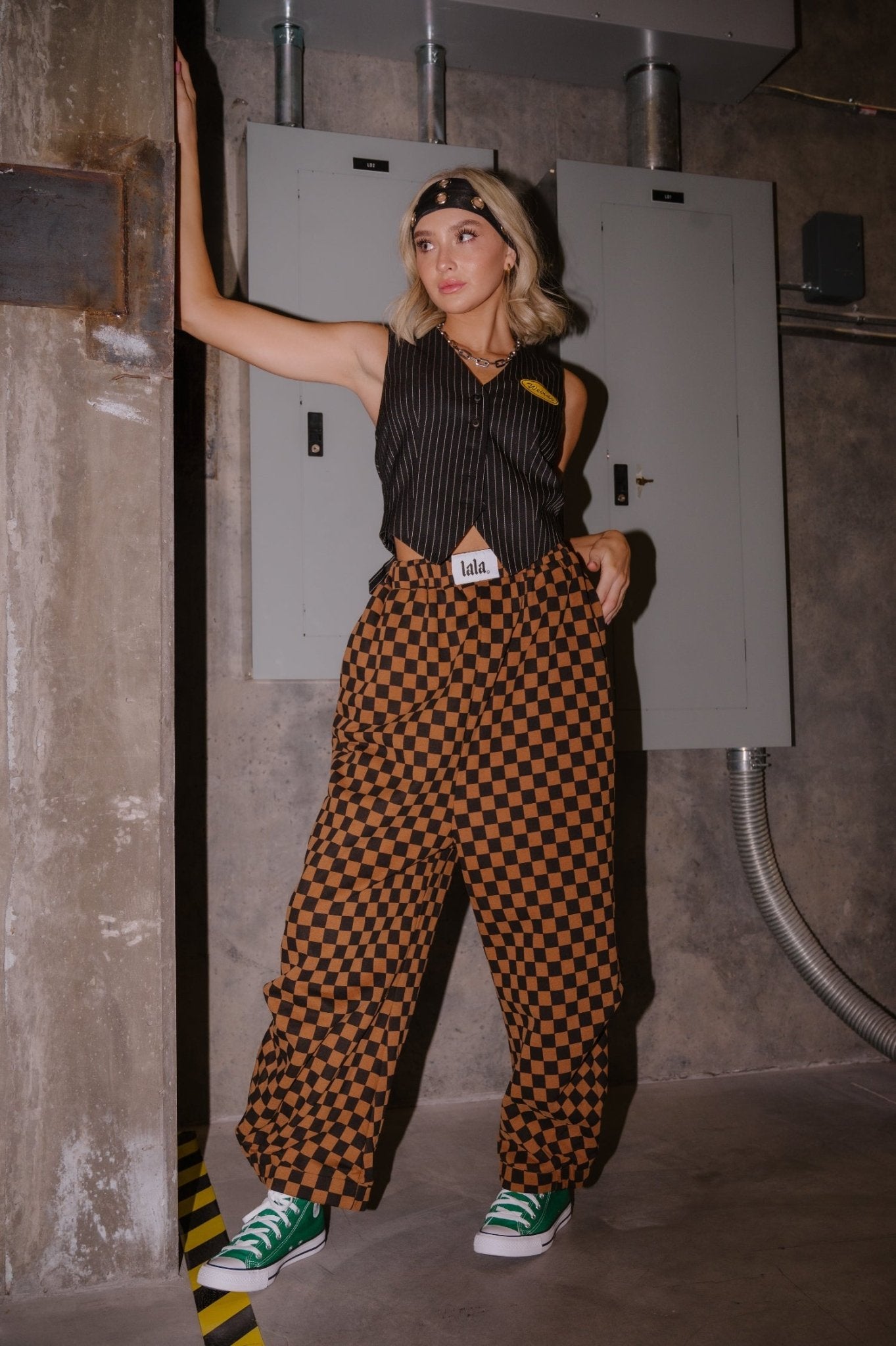Rocky Harem Pants in Caramel + Black Checkerboard - Dressed in Lala
