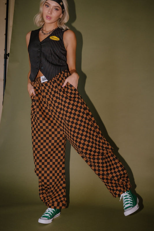 Rocky Harem Pants in Caramel + Black Checkerboard - Dressed in Lala