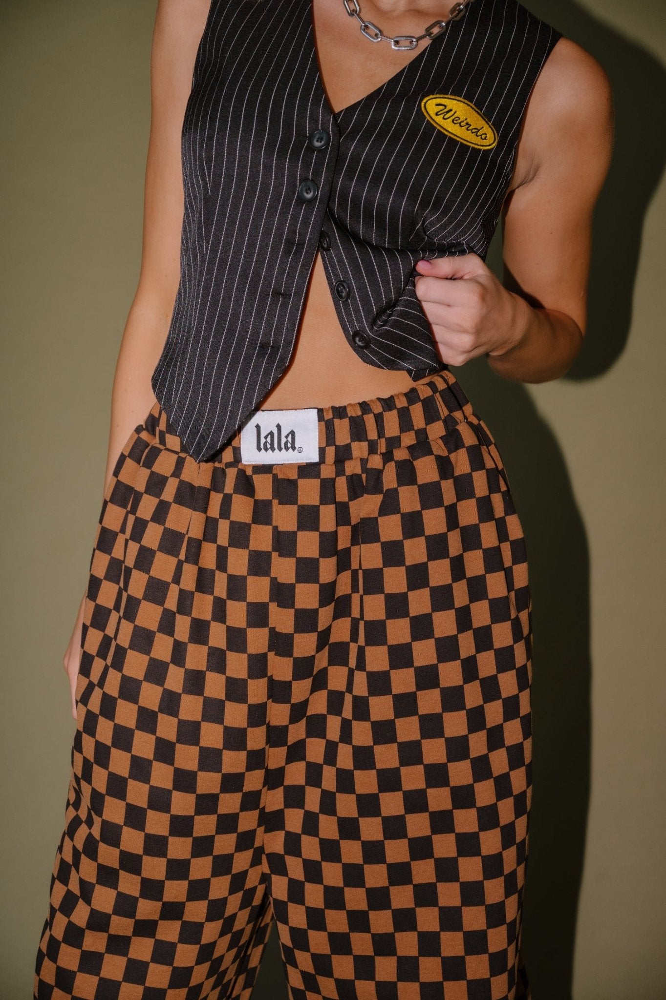 Rocky Harem Pants in Caramel + Black Checkerboard - Dressed in Lala
