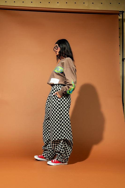 Rocky Harem Pants in Grey + Black Checkerboard - Dressed in Lala
