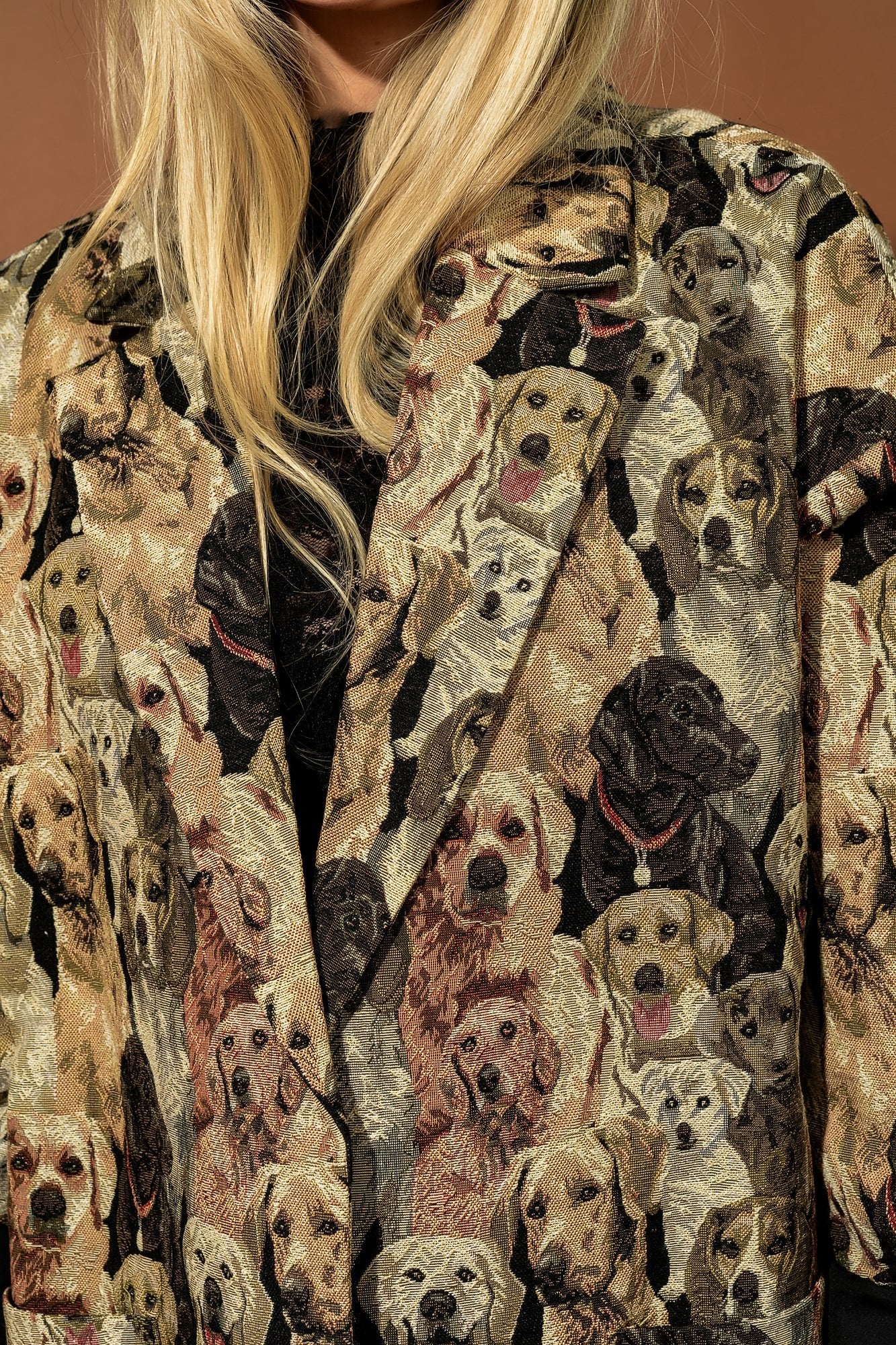 Scorpio Coat in Sit Stay Slay Doggy Jacquard - Dressed in Lala