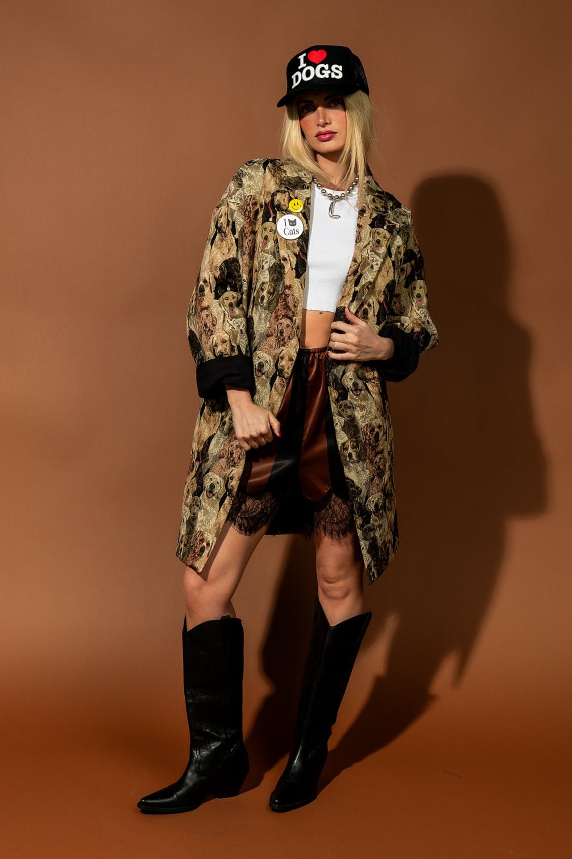 Scorpio Coat in Sit Stay Slay Doggy Jacquard - Dressed in Lala