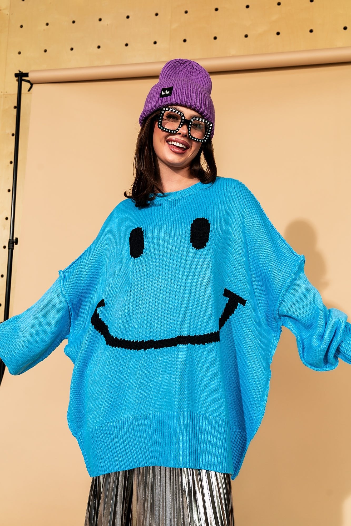 Serotonin Smile Oversized Knit in Blue - Dressed in Lala
