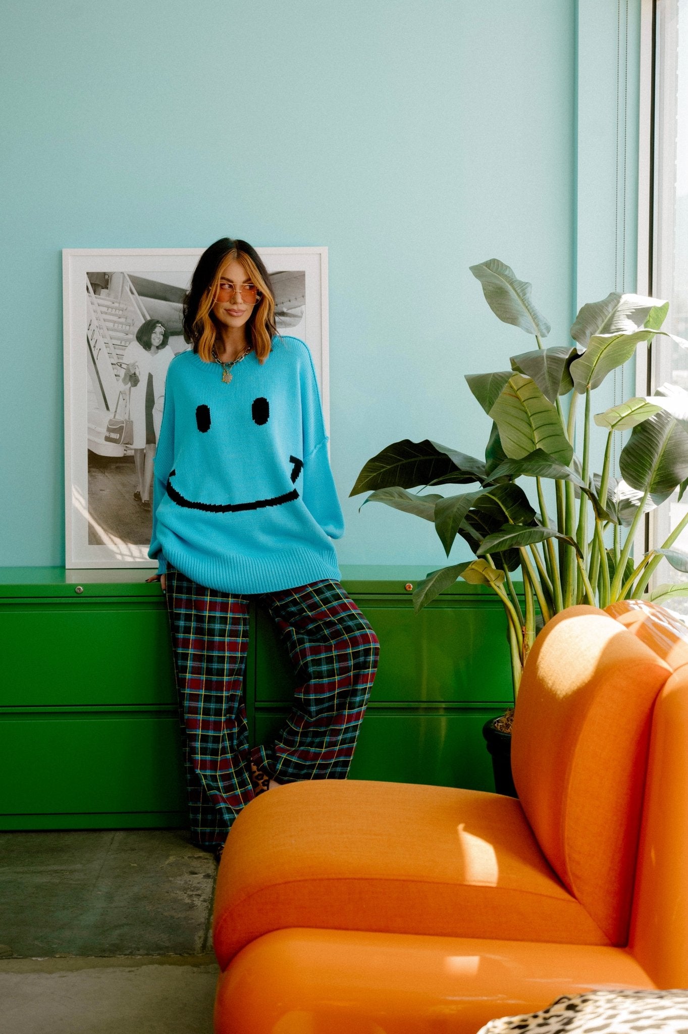 Serotonin Smile Oversized Knit in Blue - Dressed in Lala