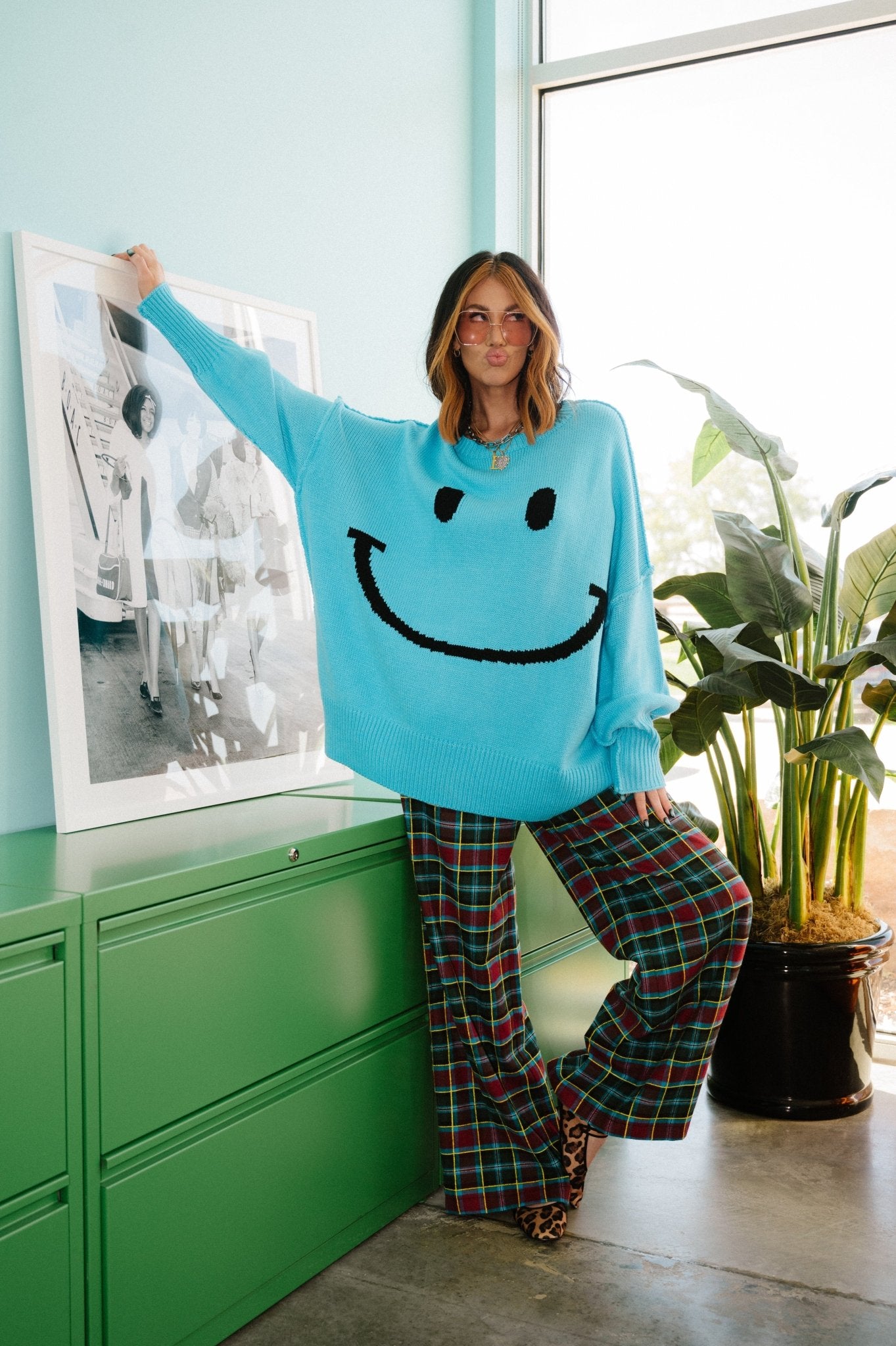 Serotonin Smile Oversized Knit in Blue - Dressed in Lala