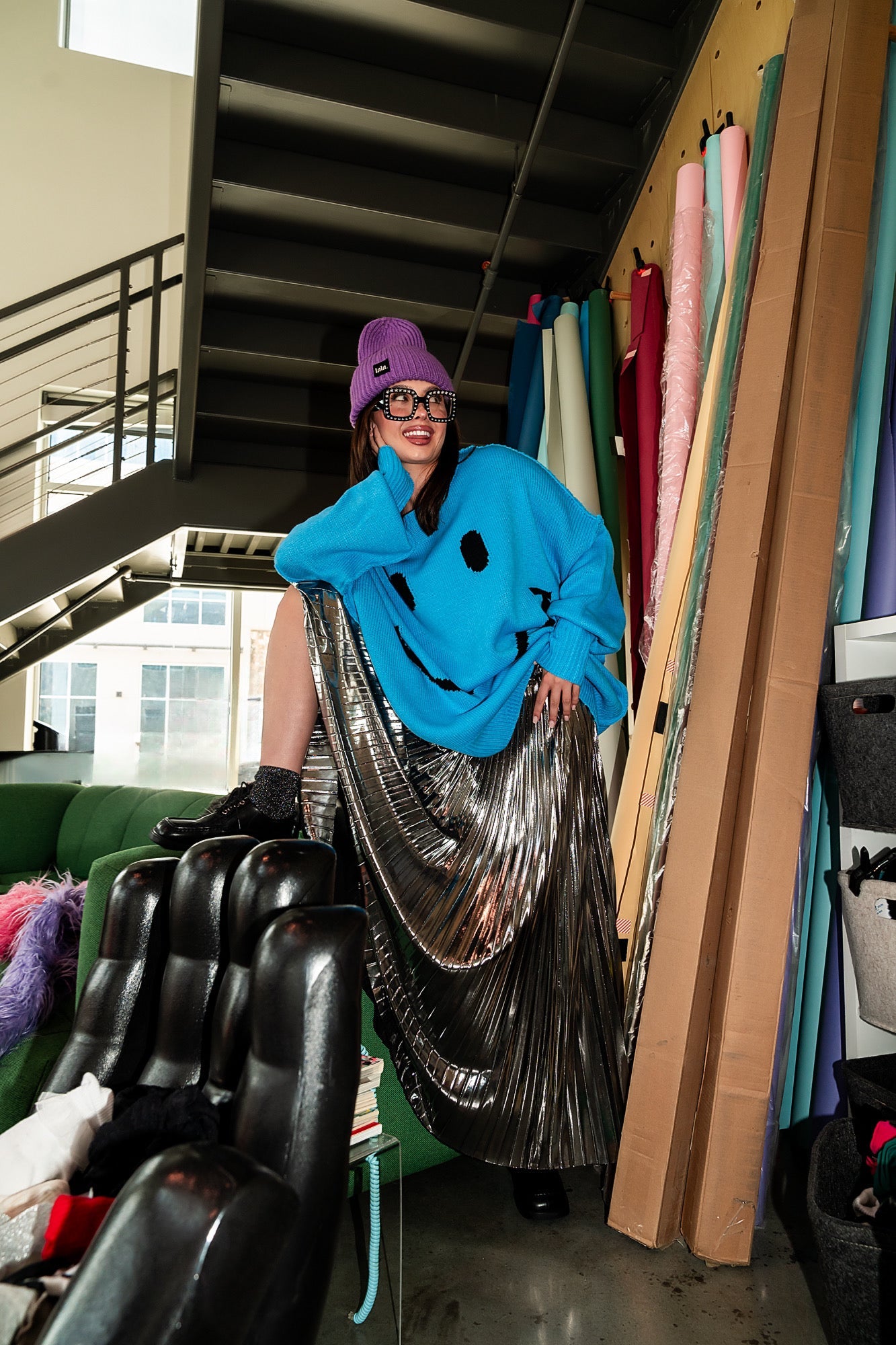 Serotonin Smile Oversized Knit in Blue - Dressed in Lala