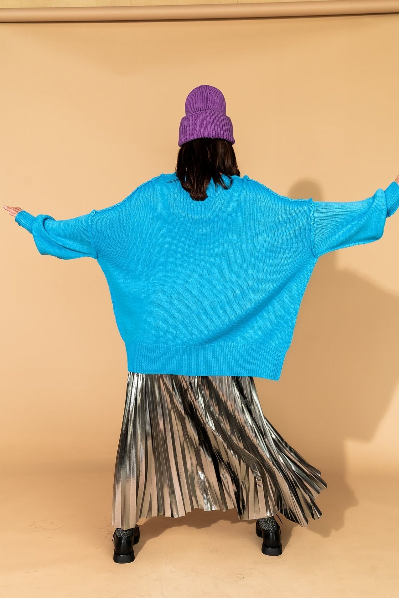 Serotonin Smile Oversized Knit in Blue - Dressed in Lala