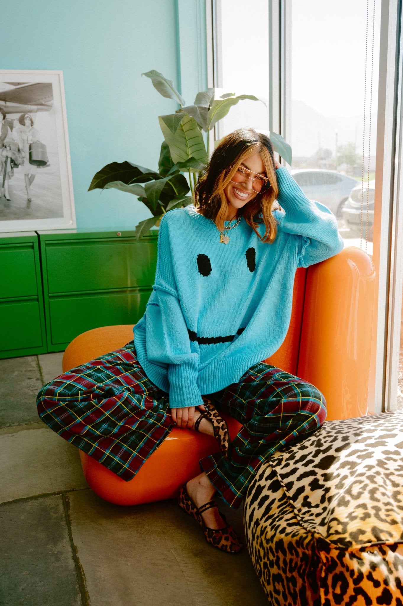 Serotonin Smile Oversized Knit in Blue - Dressed in Lala