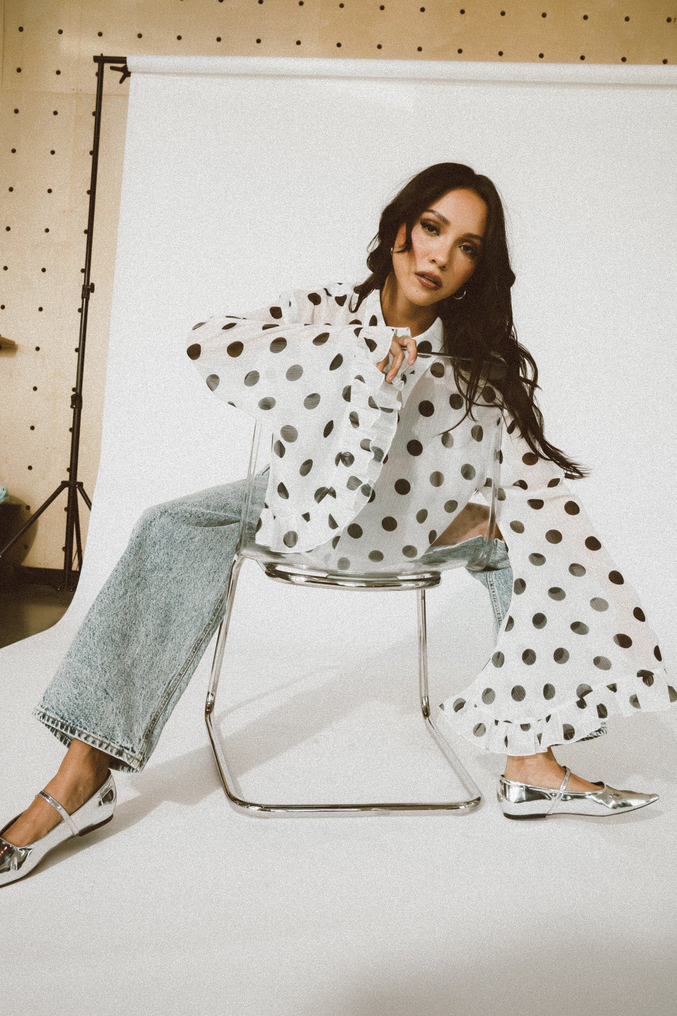 She Is The Moment Cropped Button Up in Polka Dot - Dressed in Lala