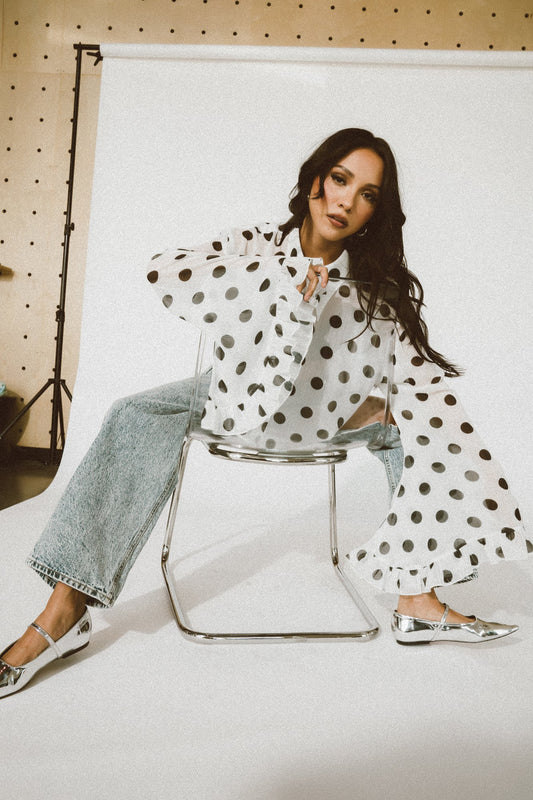 She Is The Moment Cropped Button Up in Polka Dot - Dressed in Lala
