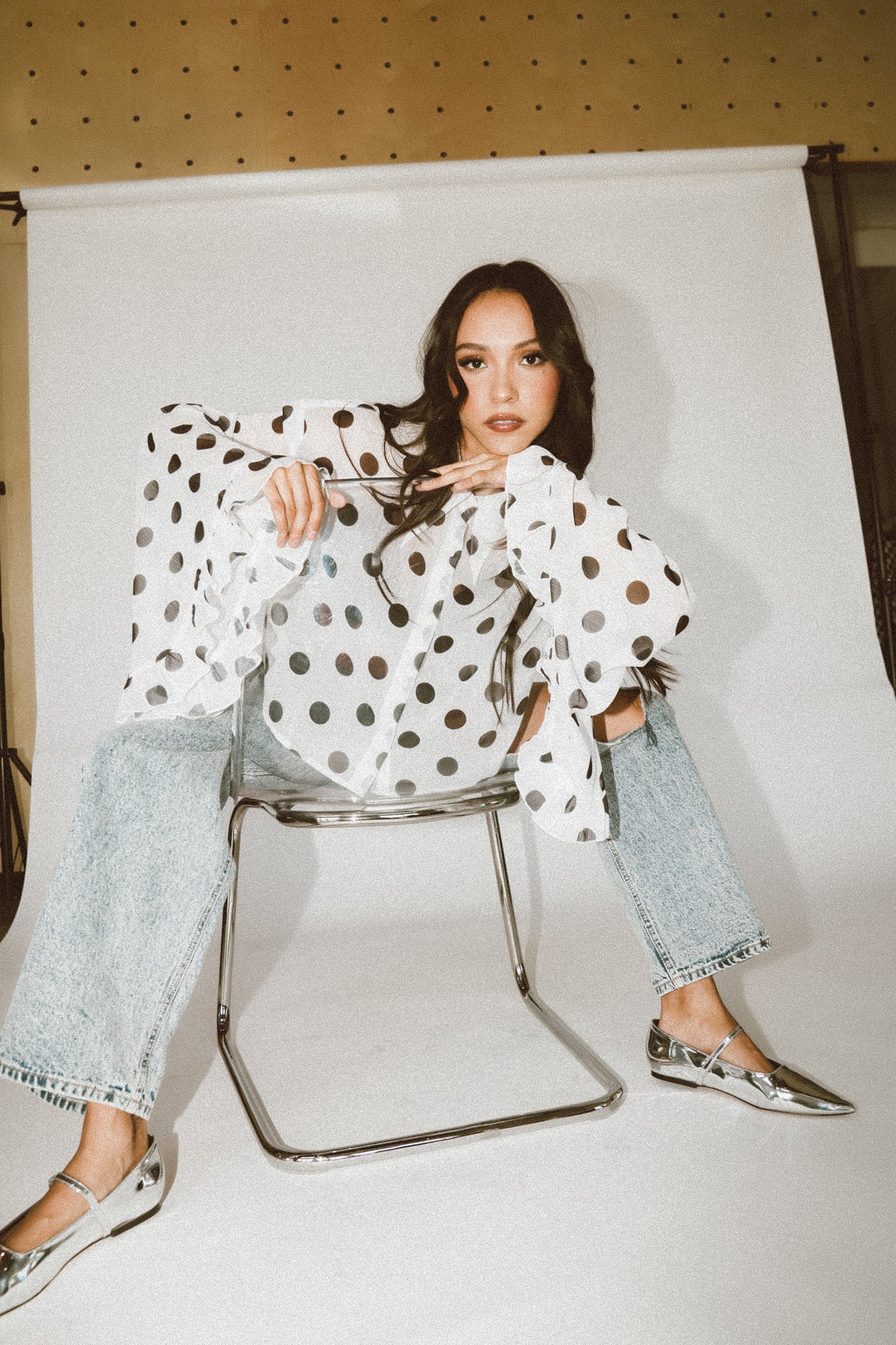 She Is The Moment Cropped Button Up in Polka Dot - Dressed in Lala
